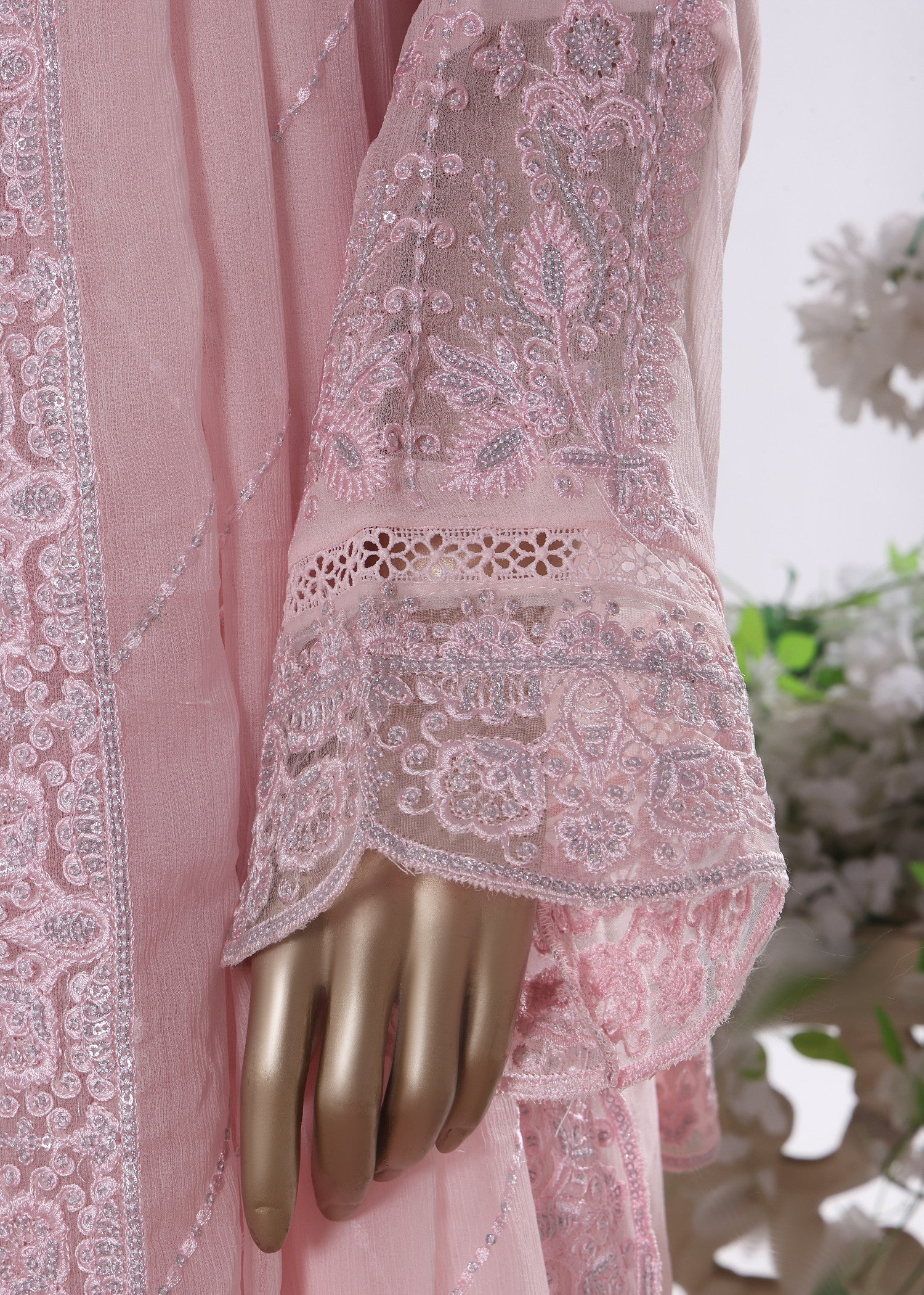 polyester chiffon Kurta Set in Peach pink