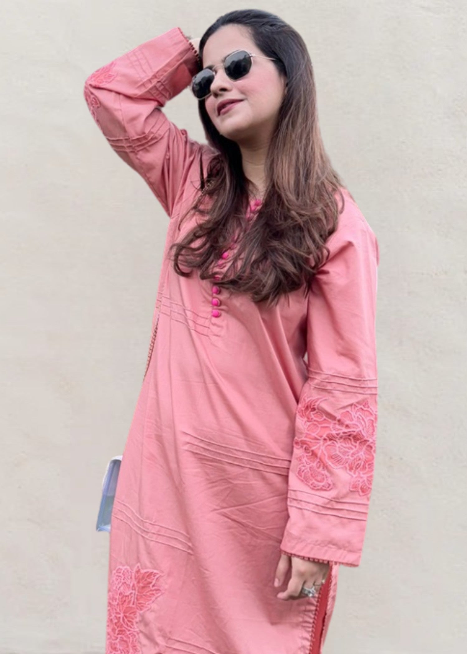 chambray Kurta Set in Blush pink
