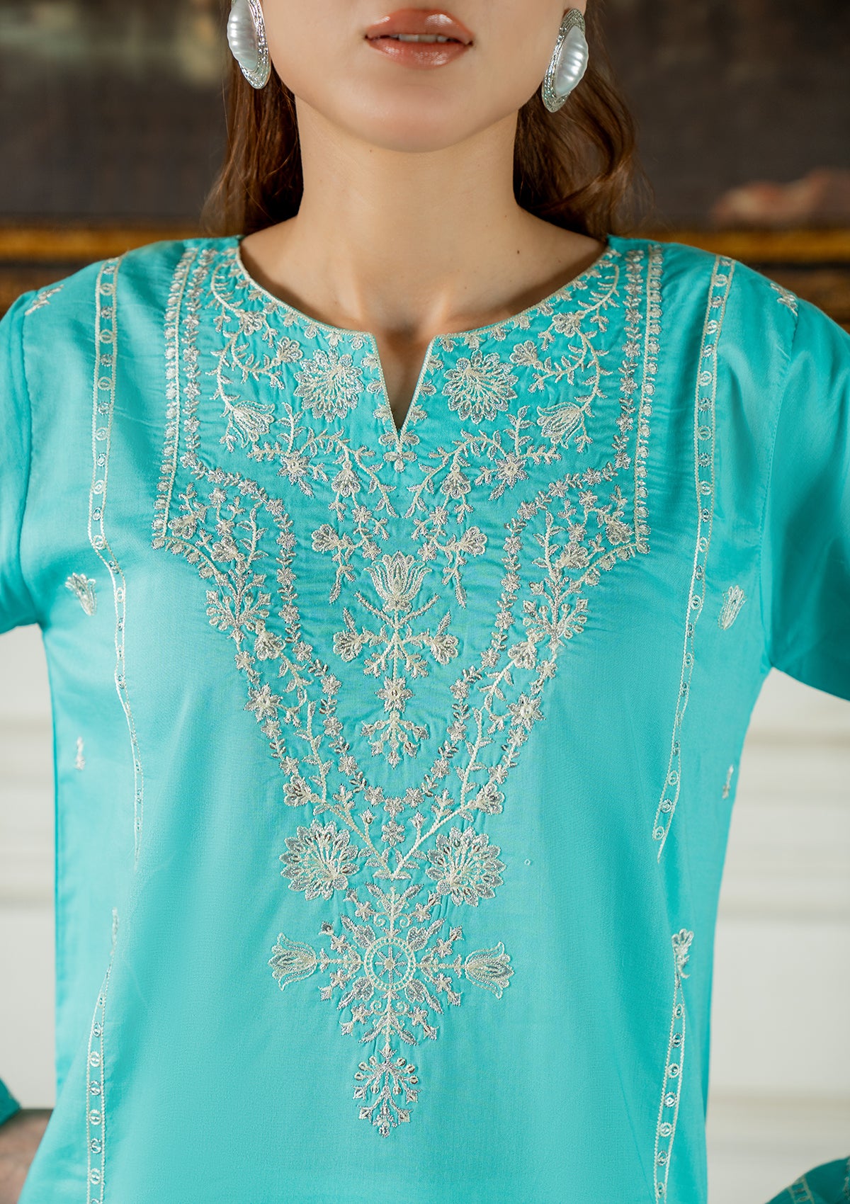 cotton Kurta Set in Turquoise