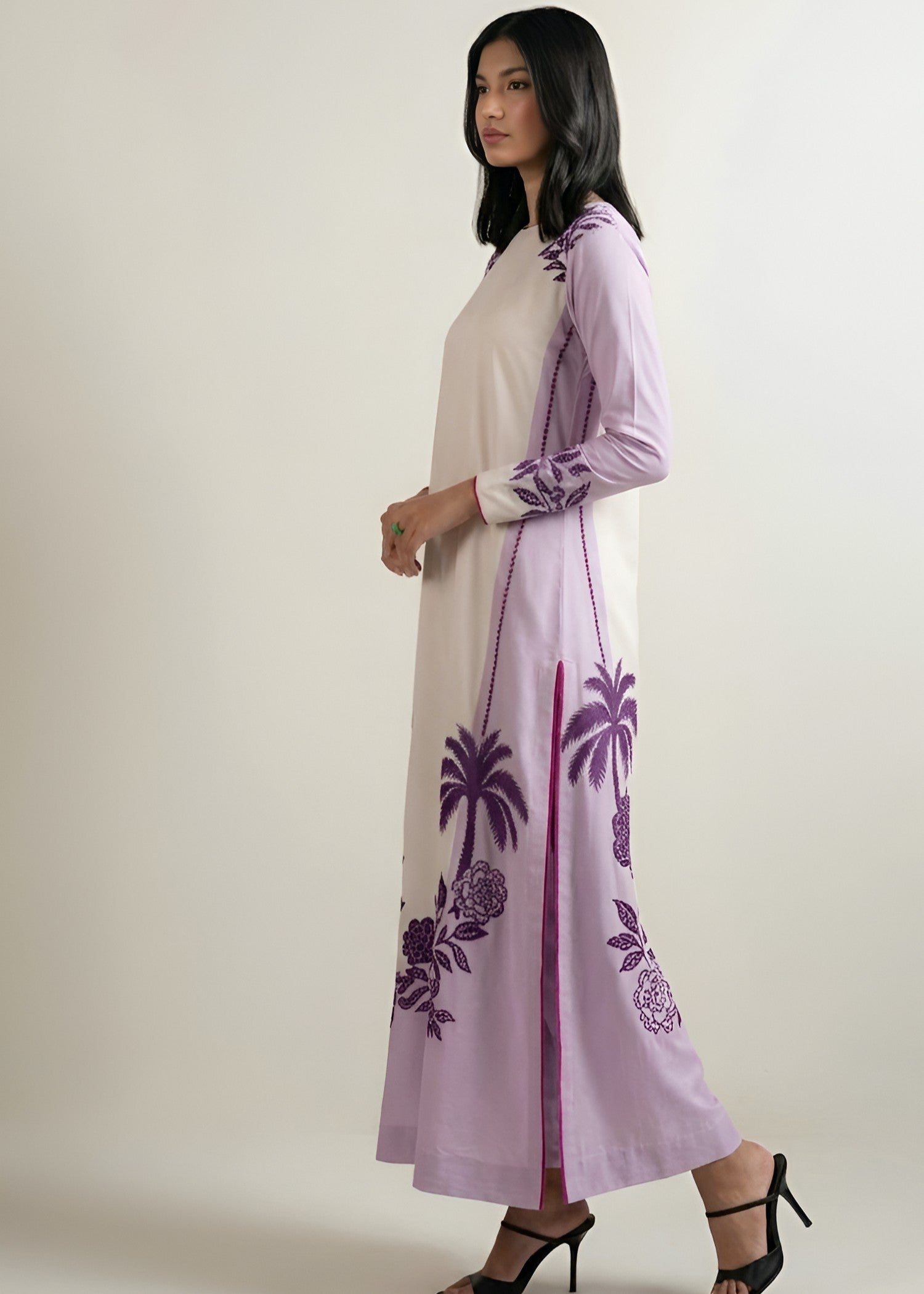 poly lawn Kurta Set in Lavender grey
