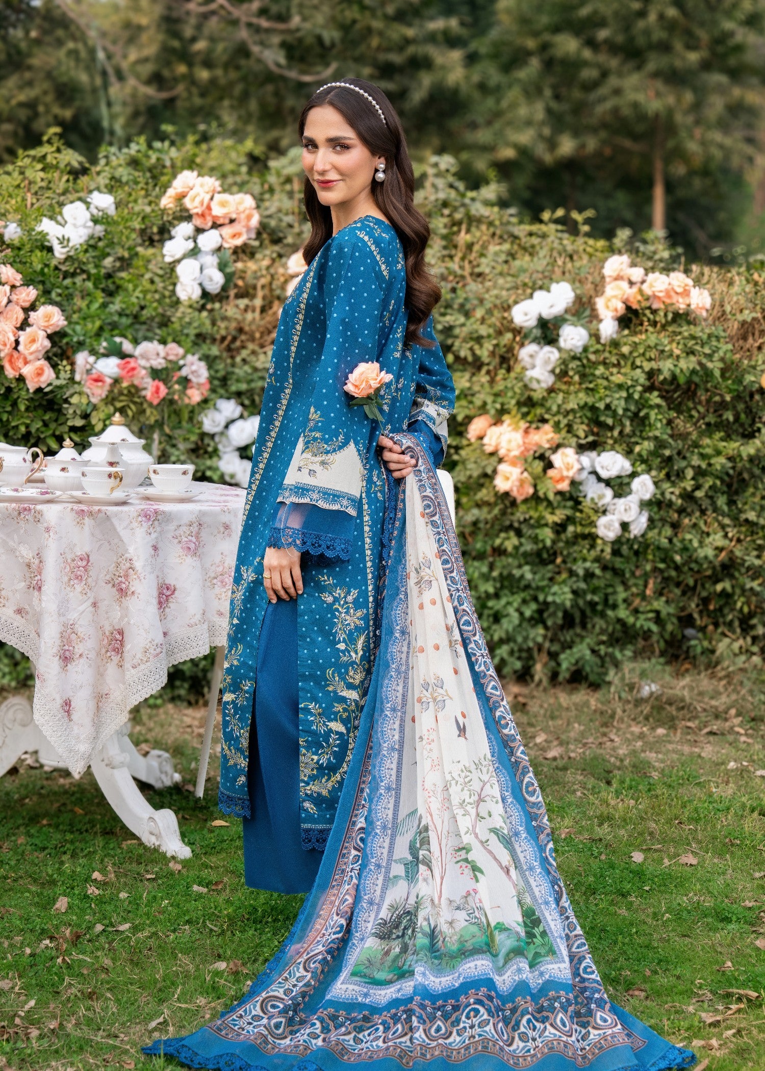 lawn Kurta Set in Yale blue