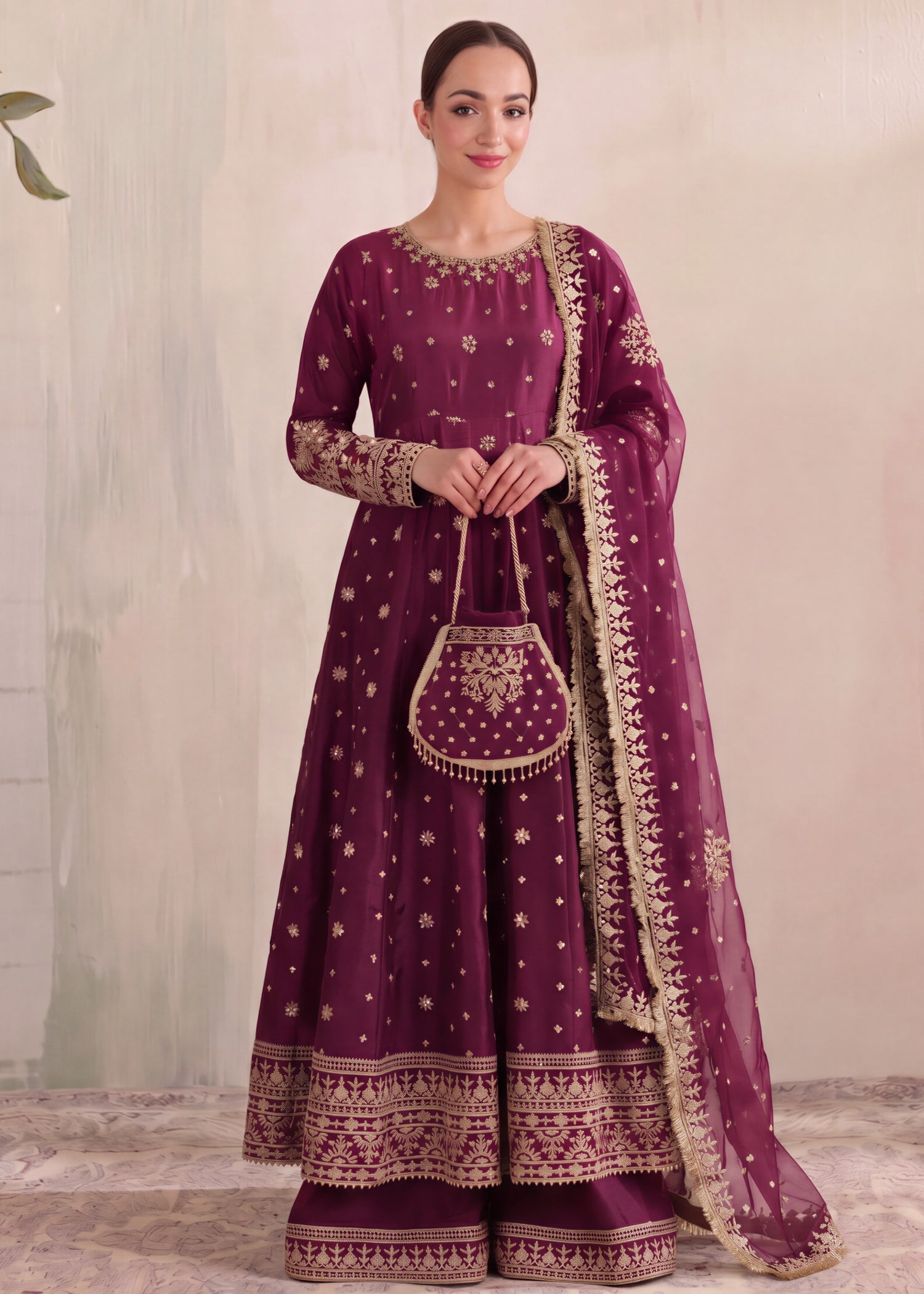 silk Pishwas in Magenta haze