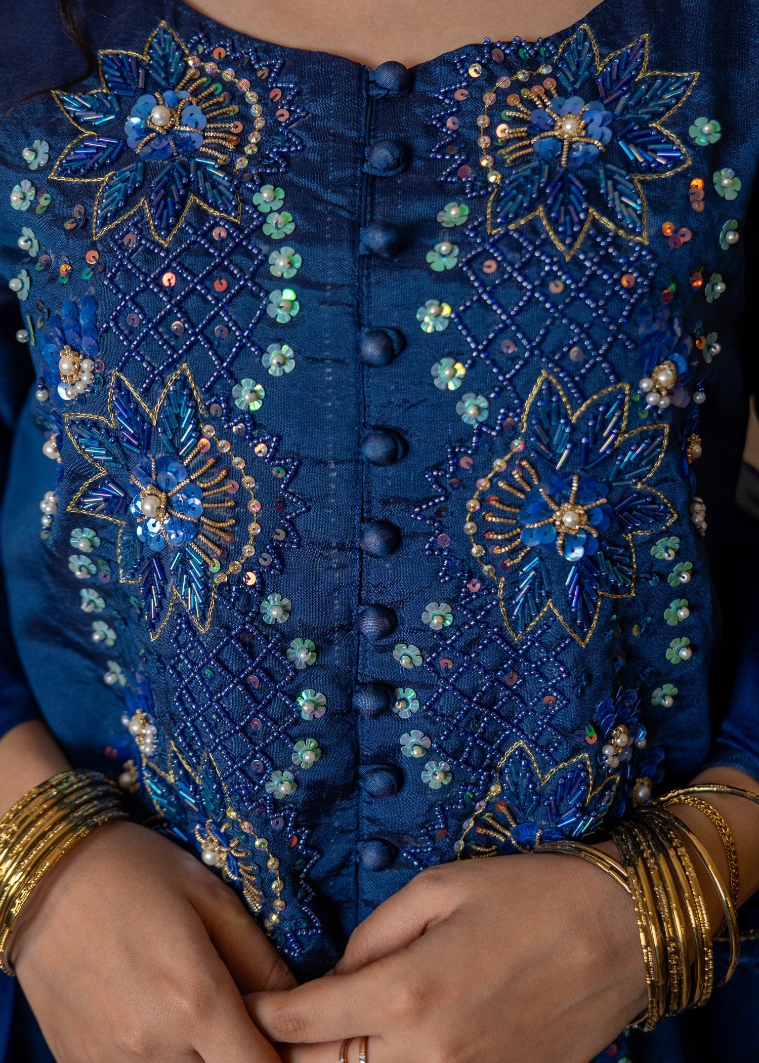 pure silk Kurta Set in Midnight blue