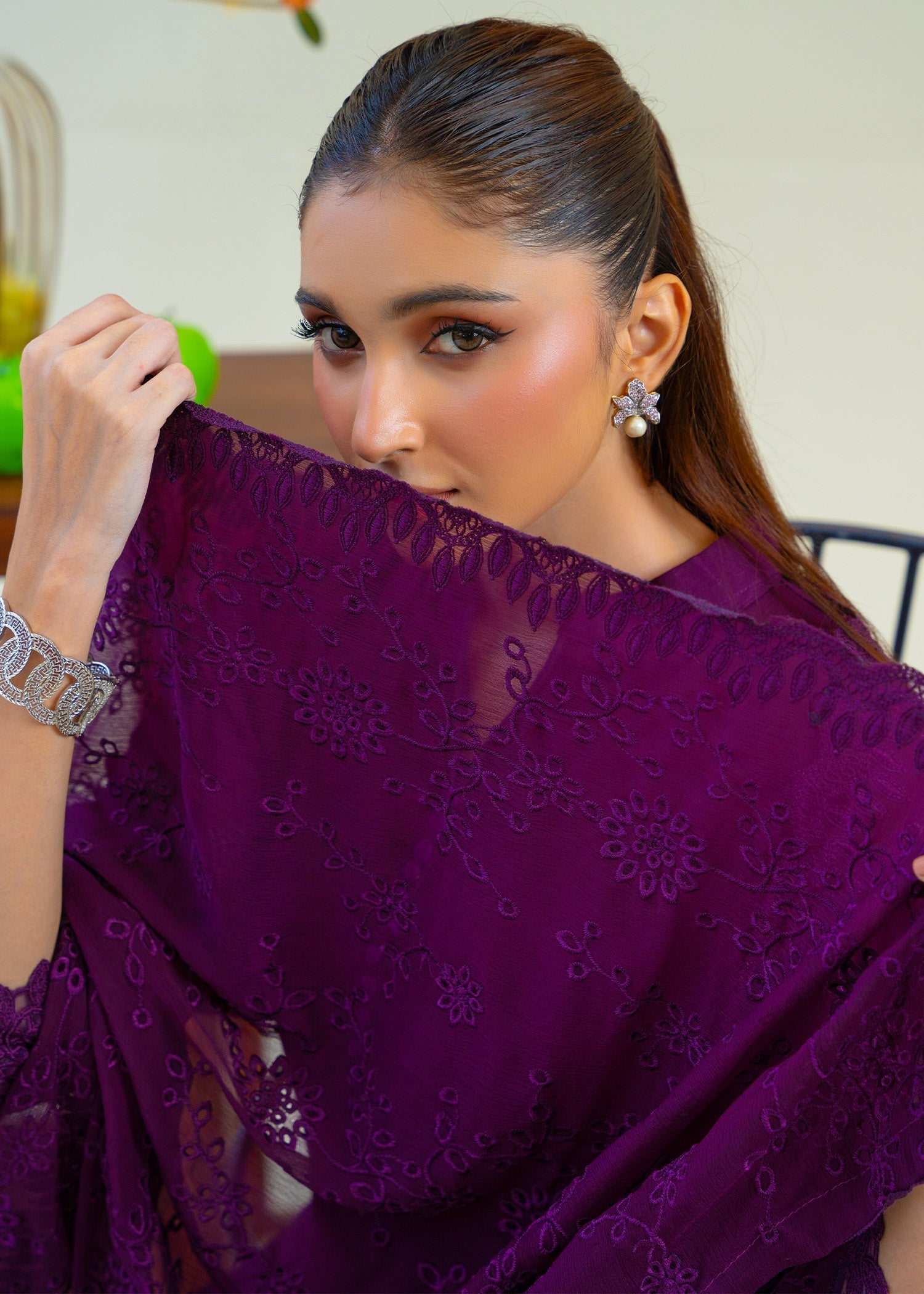 chiffon Kurta Set in Plum