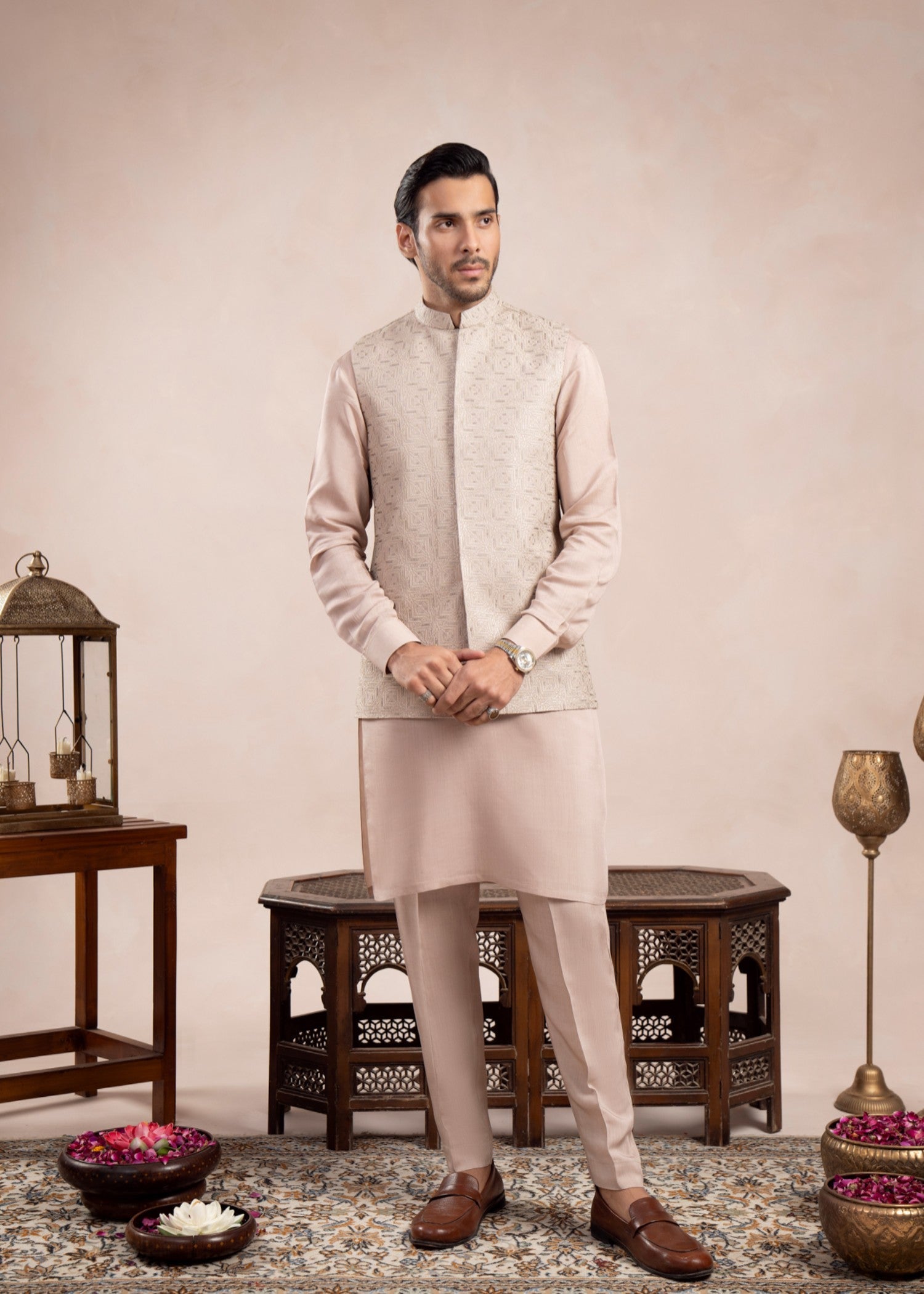 raw silk Waistcoat in Beige