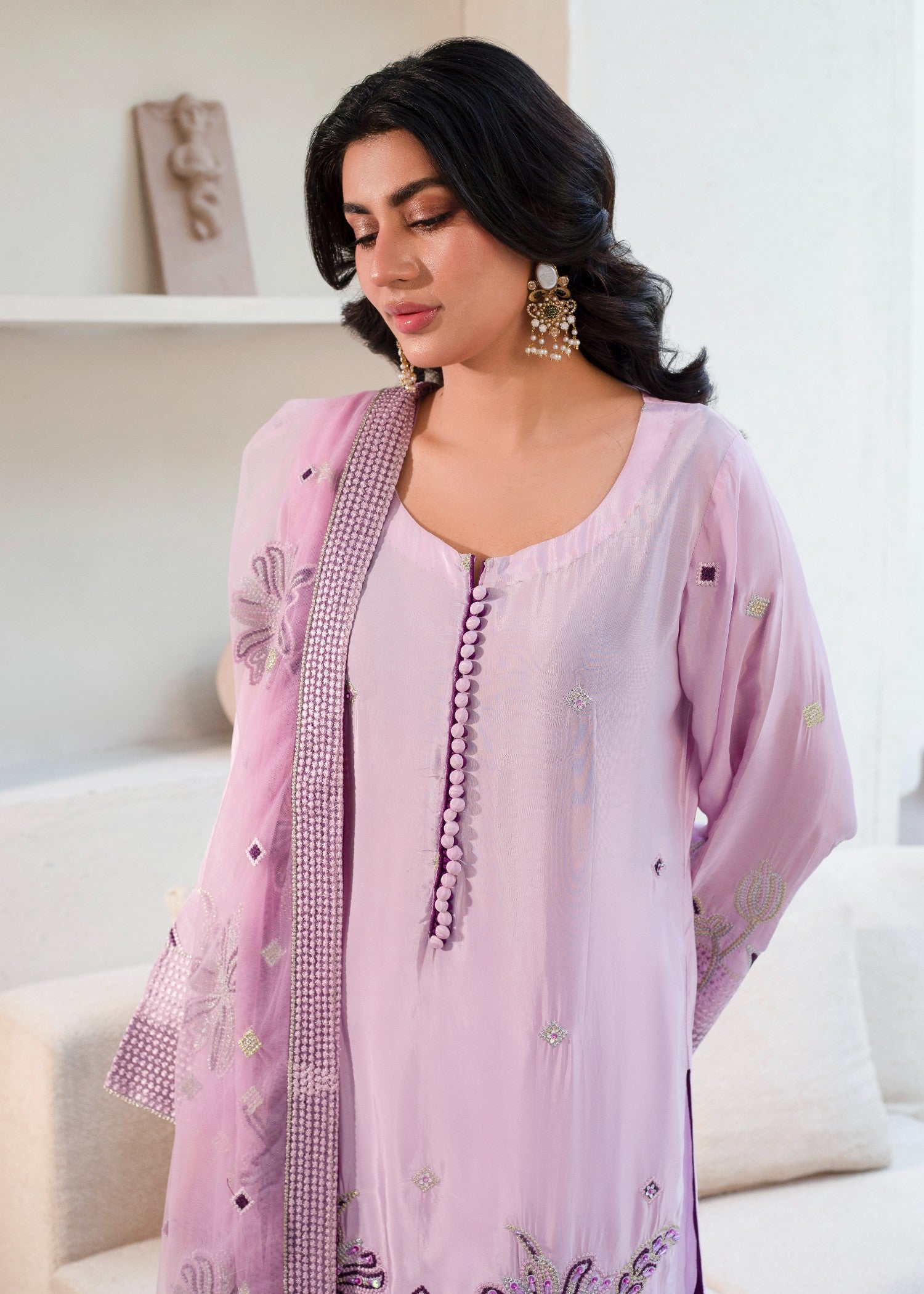 pure silk Kurta Set in Lilac