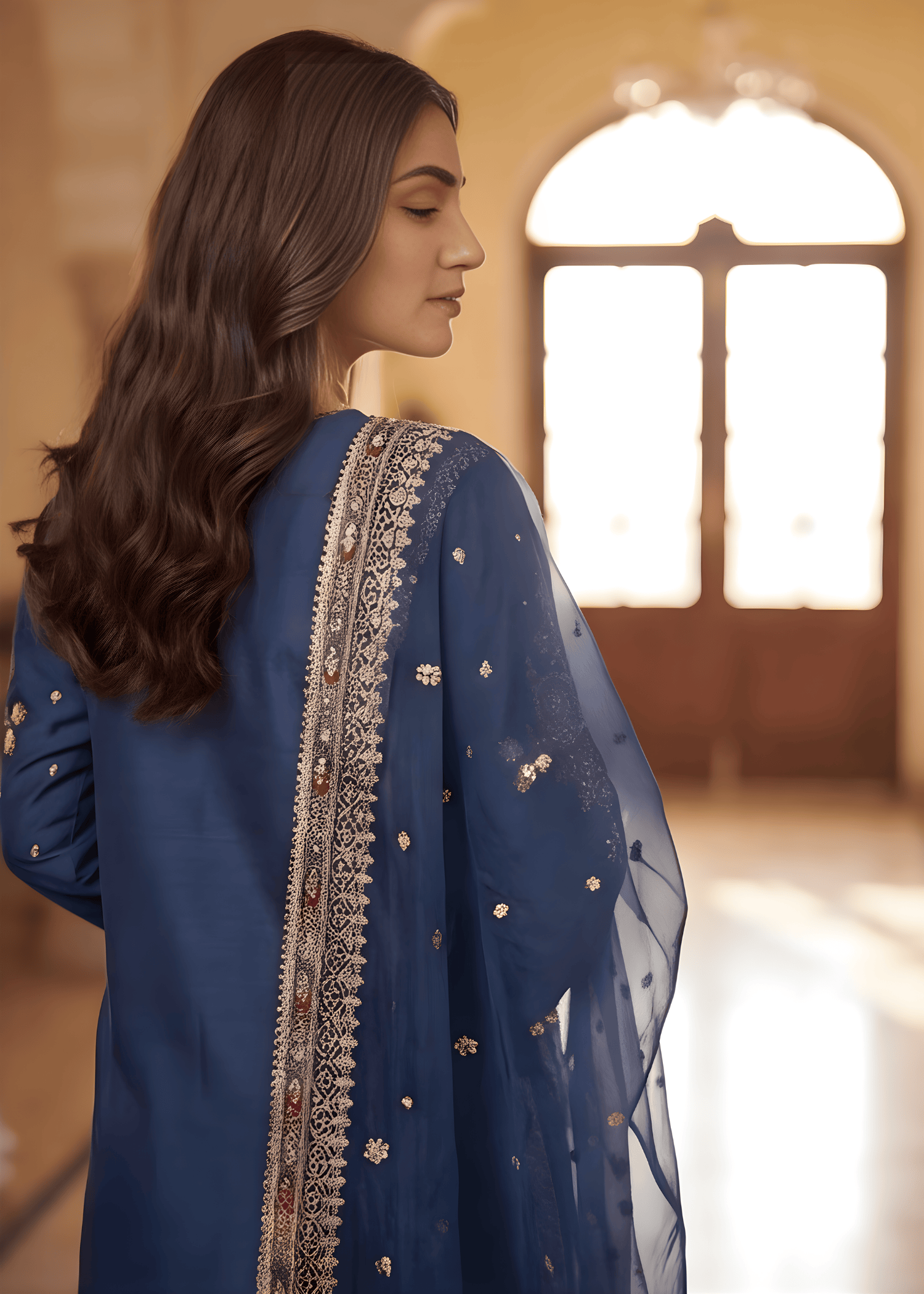 silk Kurta Set in Sapphire blue
