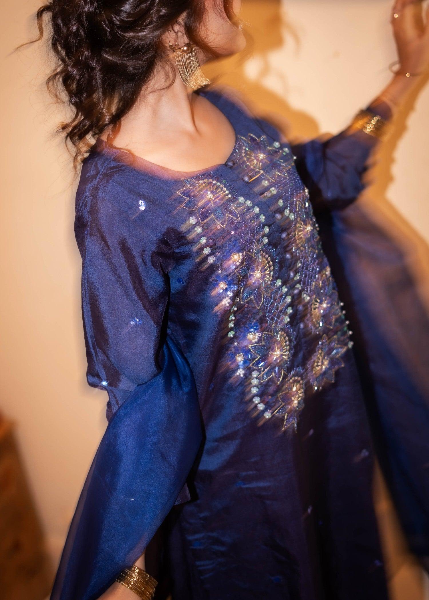 pure silk Kurta Set in Midnight blue