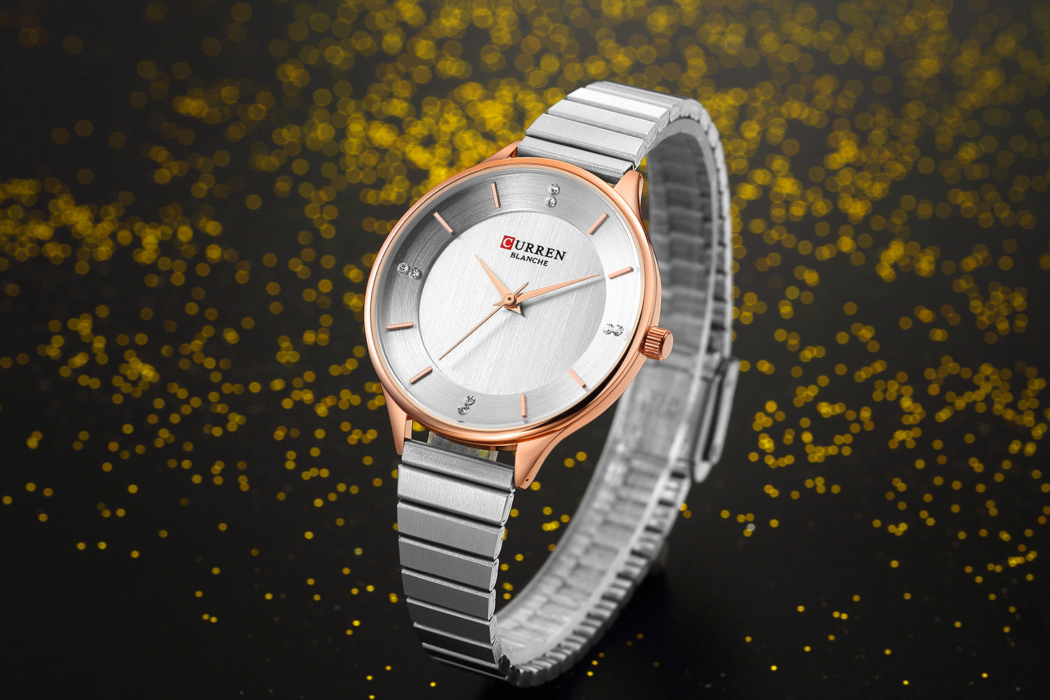 Ladies Watch Steel Band Quartz Pointer Women's Casual Black Men's Watch