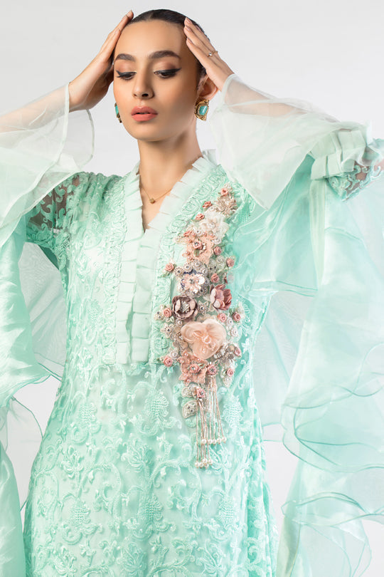 net Short Frock in Turquoise