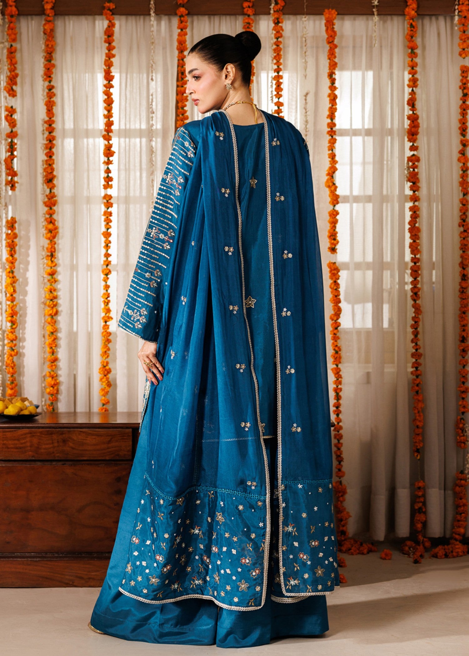 raw silk Kurta Set in Royal blue
