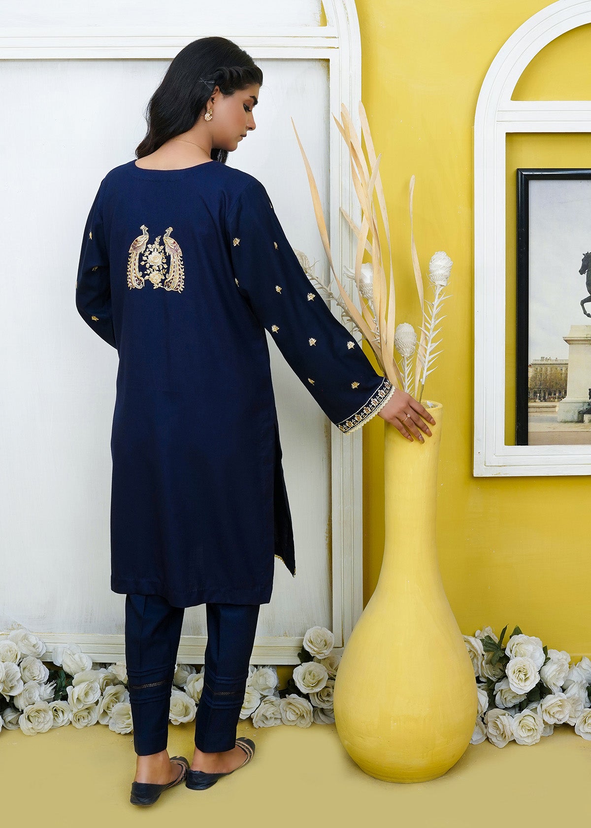 karandi Unstitched in Navy blue