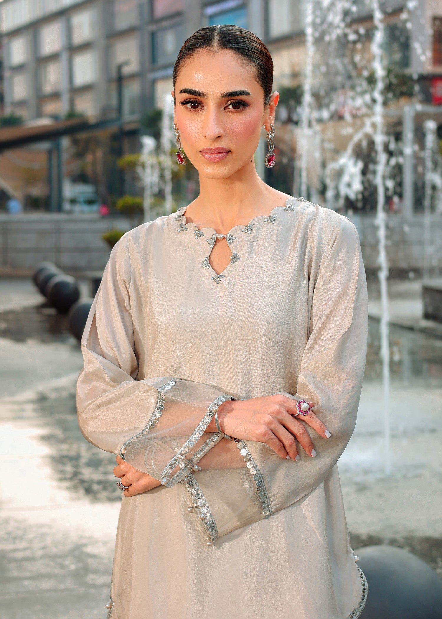 silk Sharara in Silver