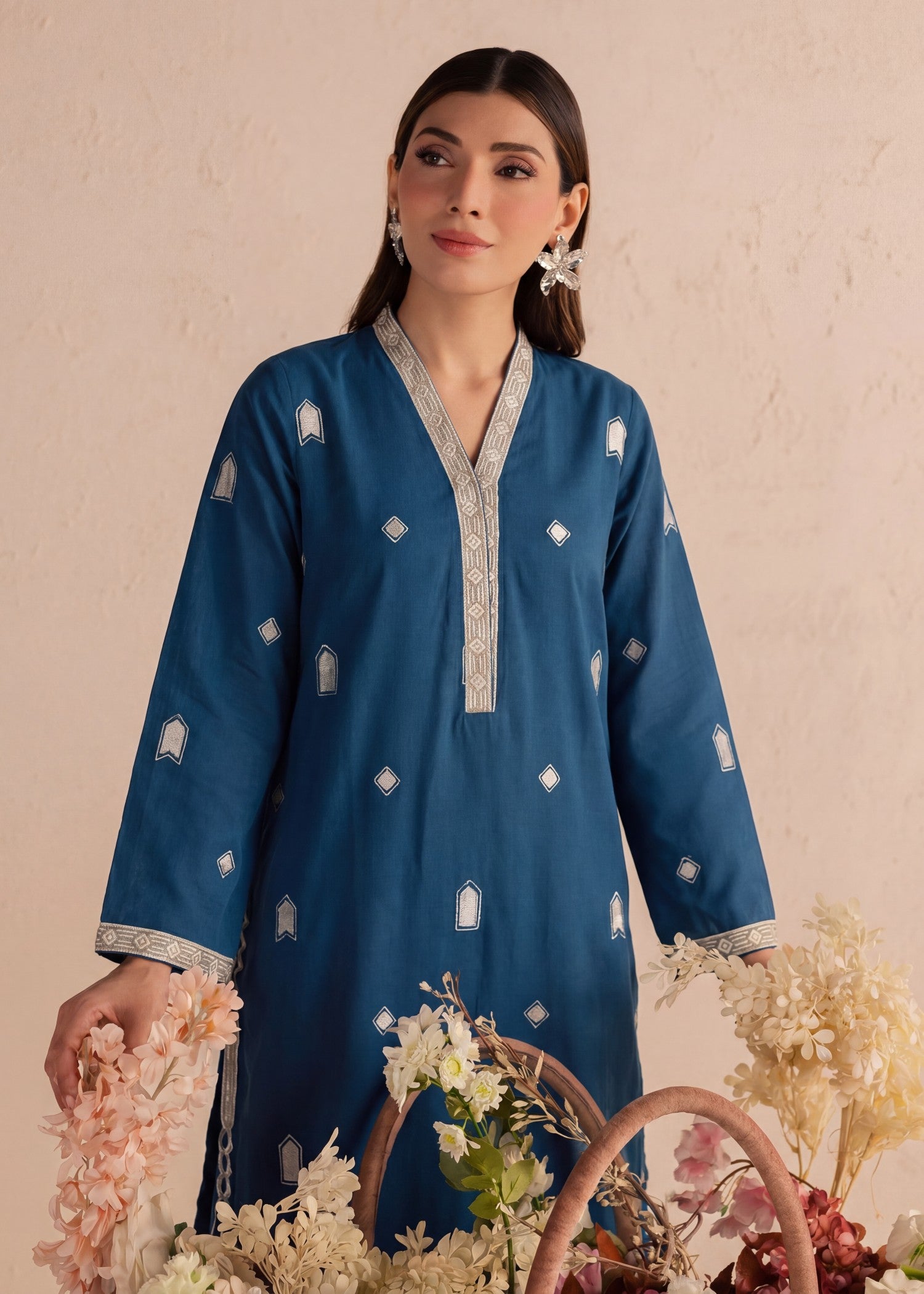 khaddar Kurta Set in Steel blue