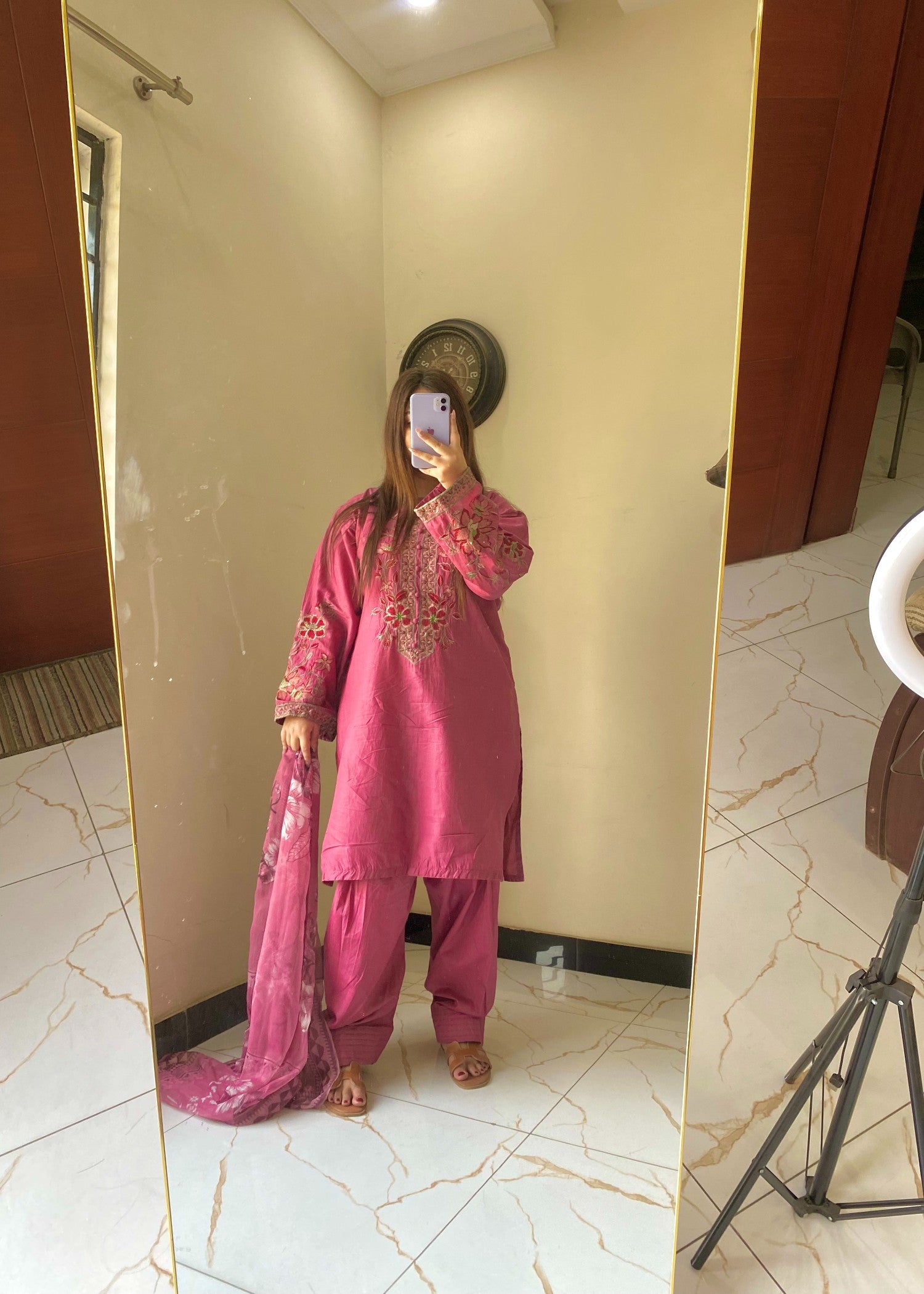 lawn cotton Kurta Set in Deep pink