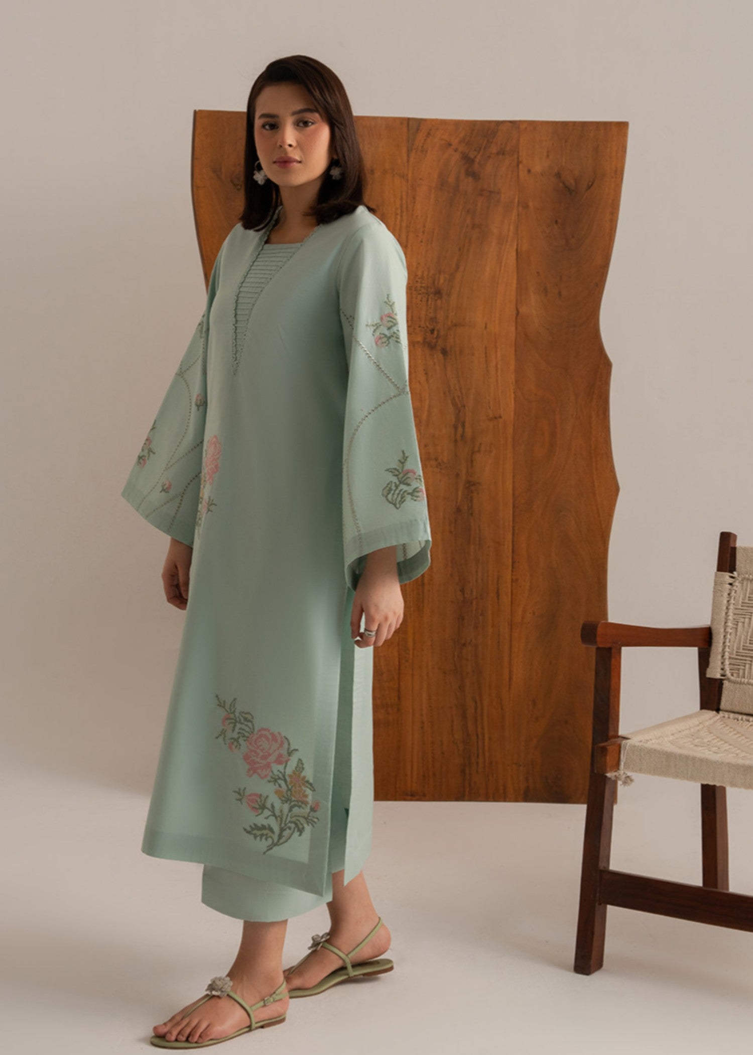 cotton Kurta Set in Frost blue