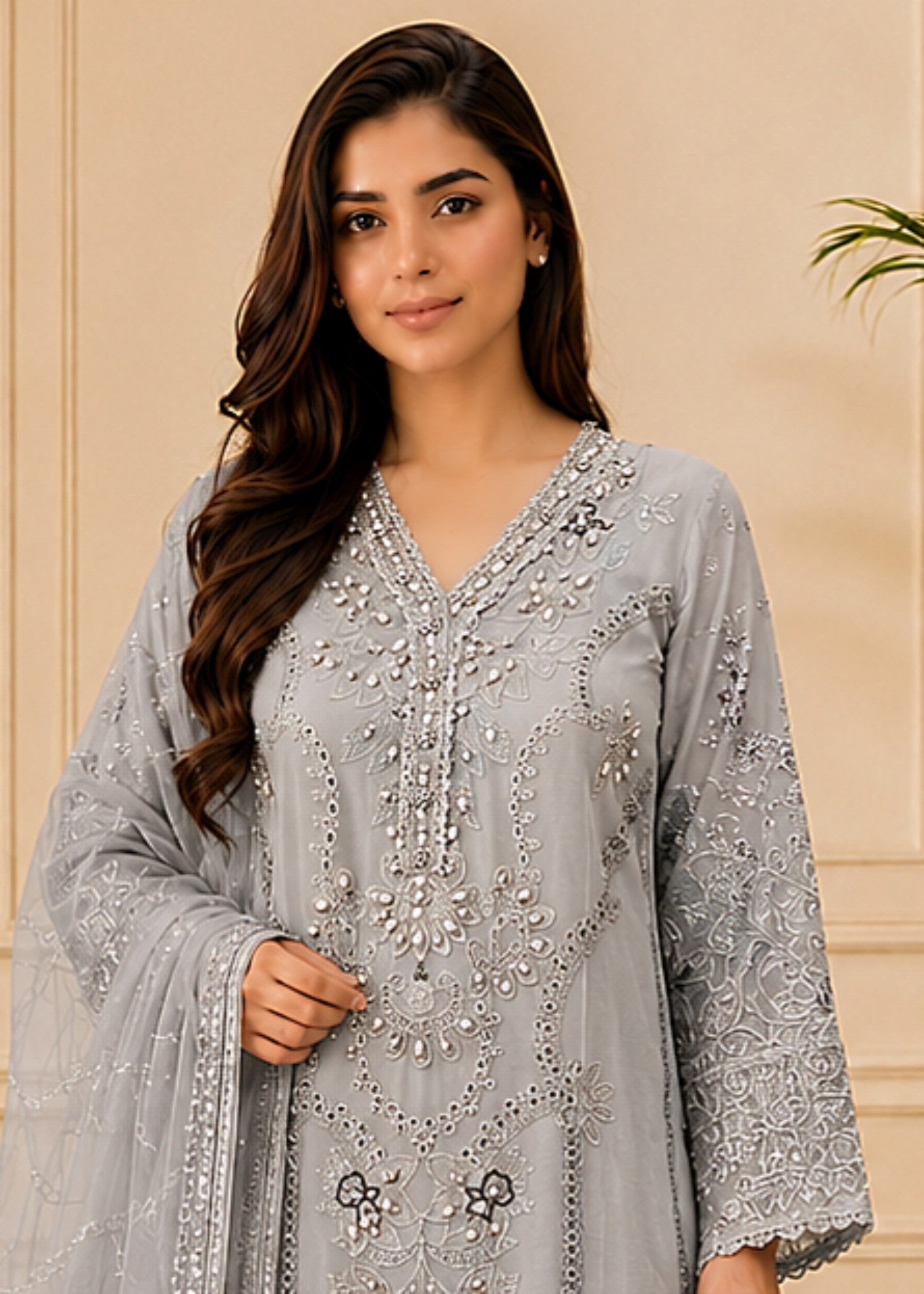 chiffon Kurta Set in Steal grey