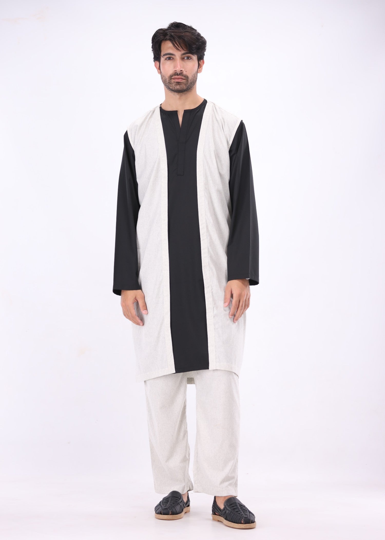 wash & wear Kurta Set in Black, light grey