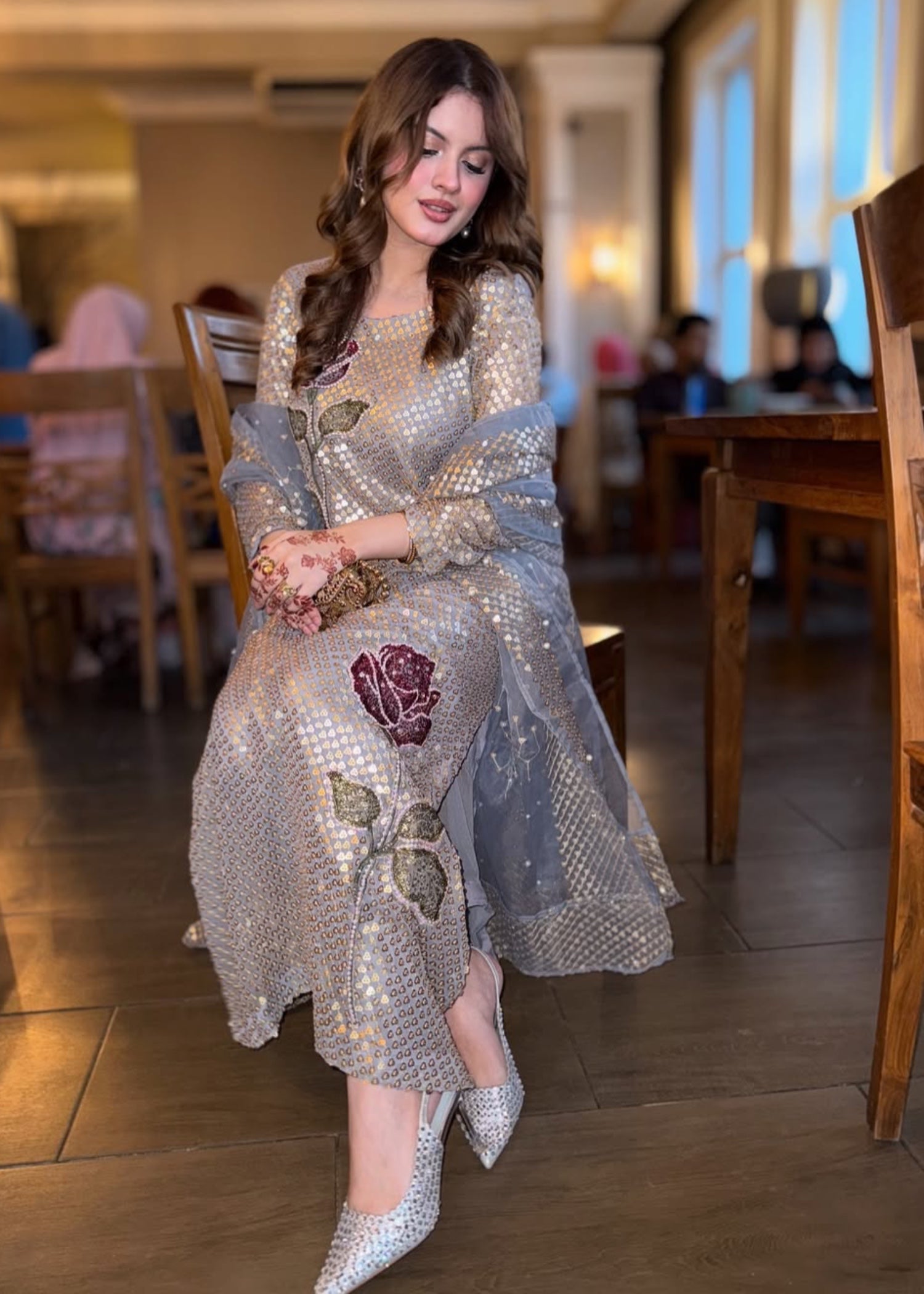 chiffon Kurta Set in Grey
