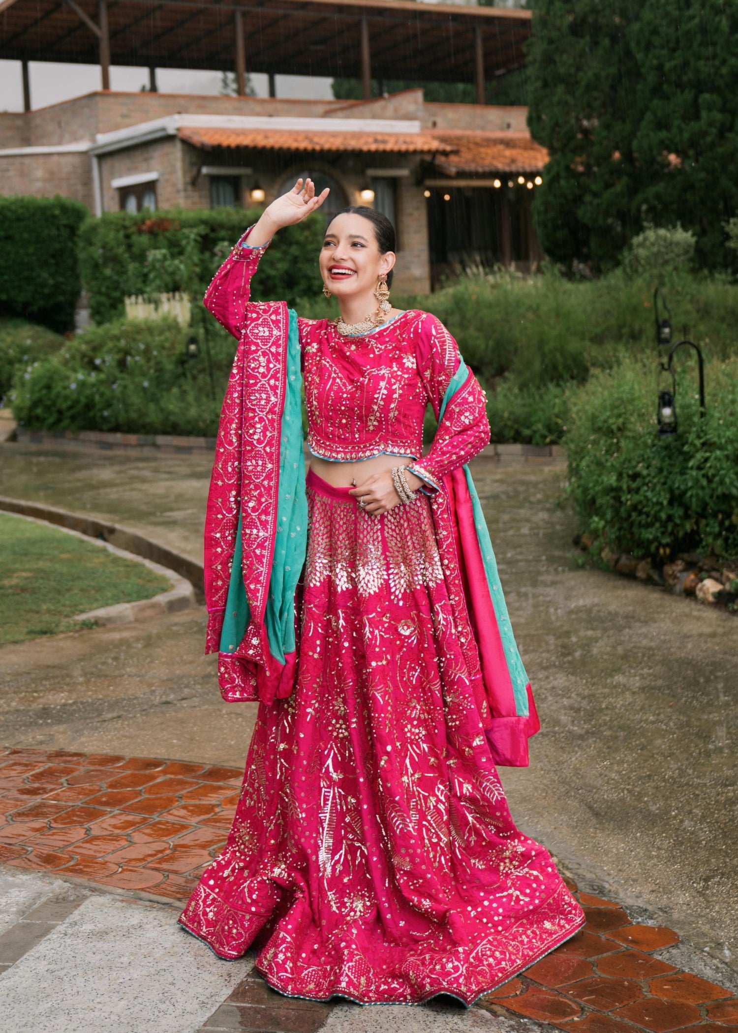 silk Lehenga in Fuchsia pink