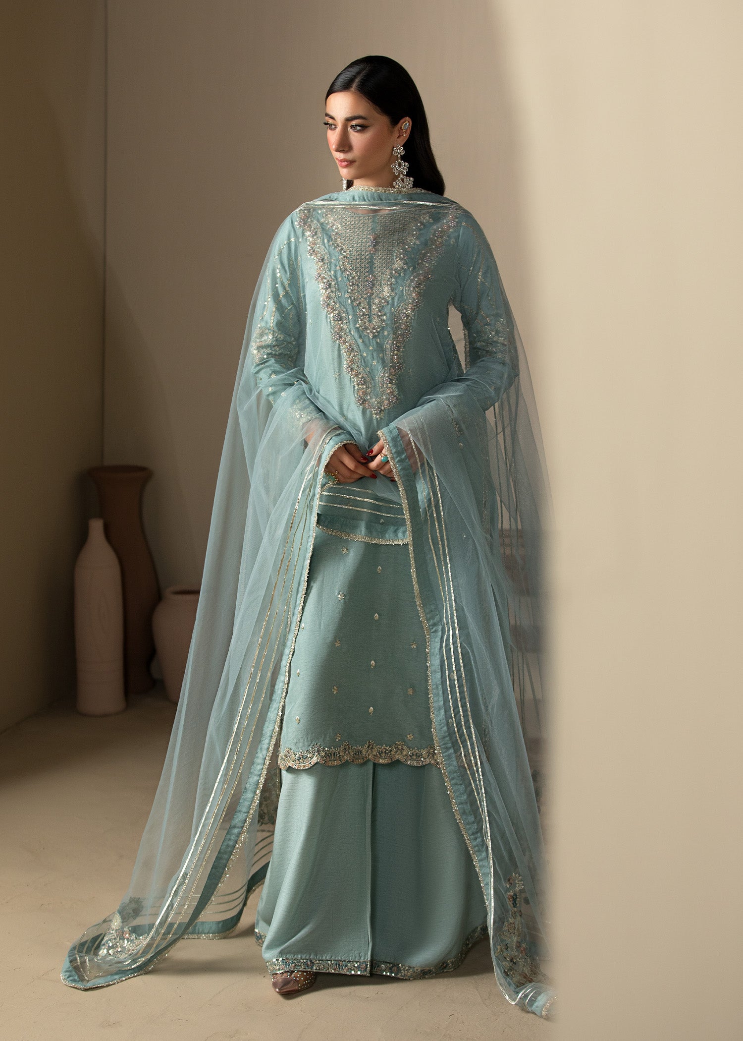 raw silk Kurta Set in Ice blue