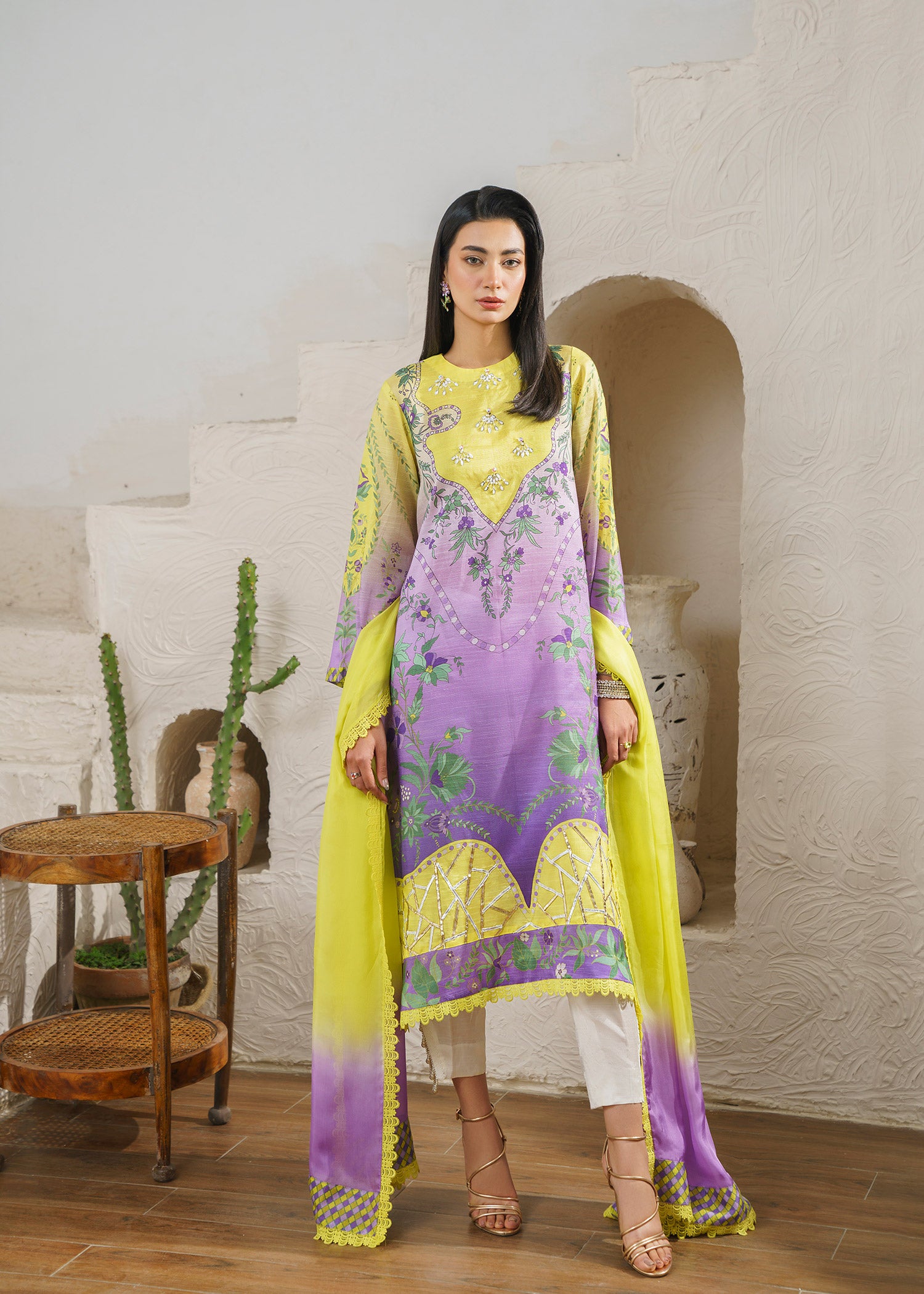 raw silk Kurta Set in Key lime