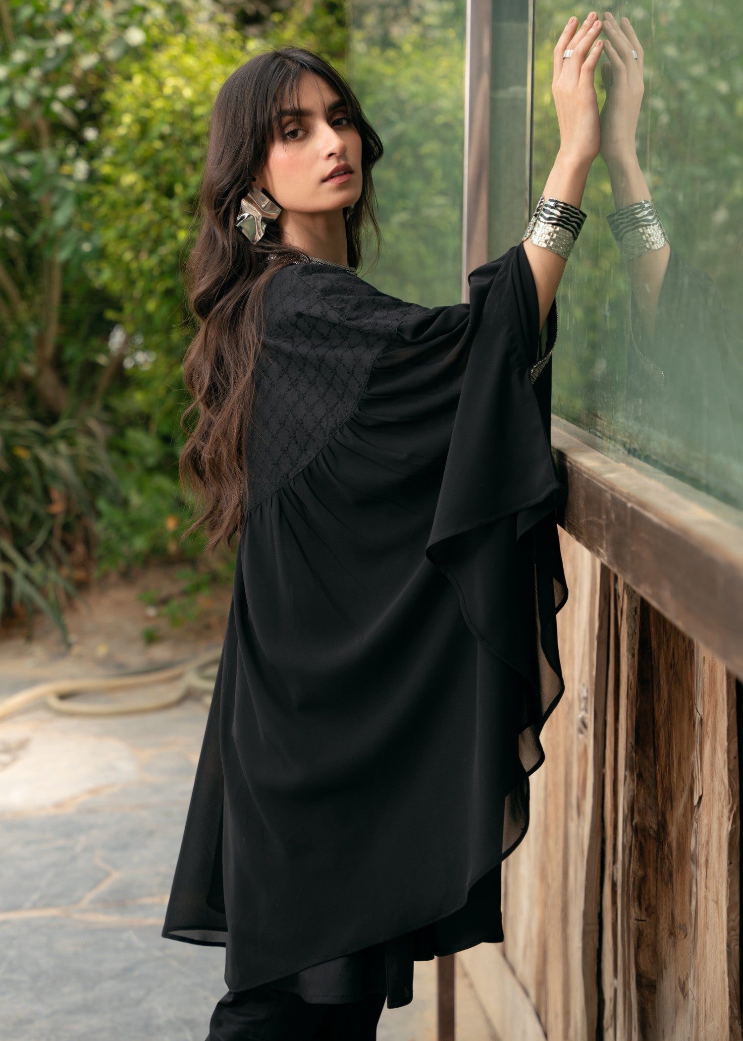 chikankari cotton Kaftan in Black