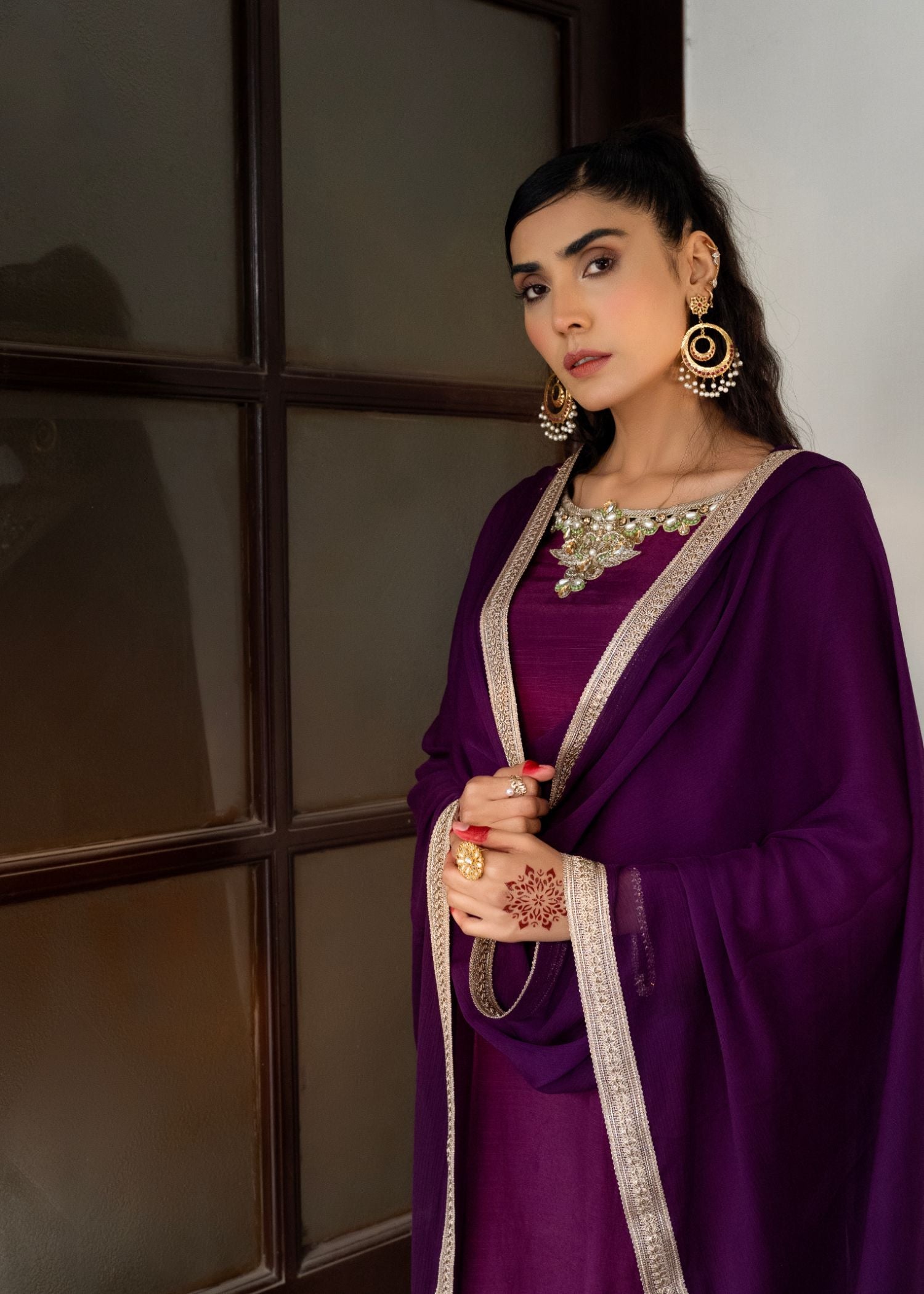slub Kurta Set in Purple