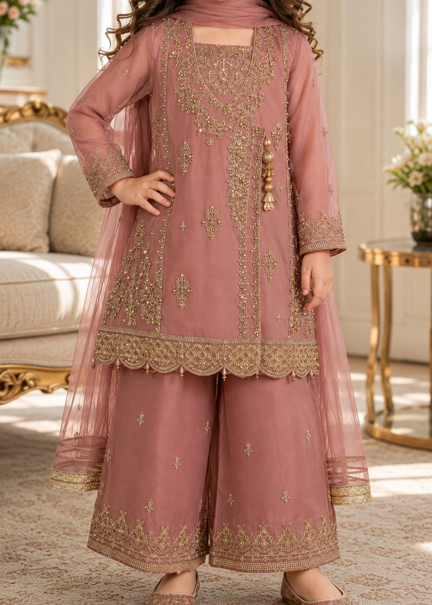 organza Angrakha in Petal pink