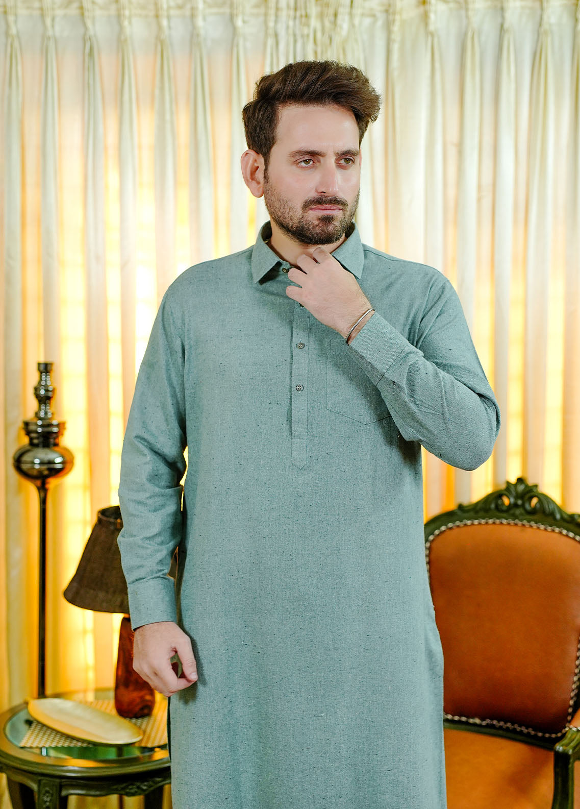 wool viscose Shalwar Kameez in Pastel green