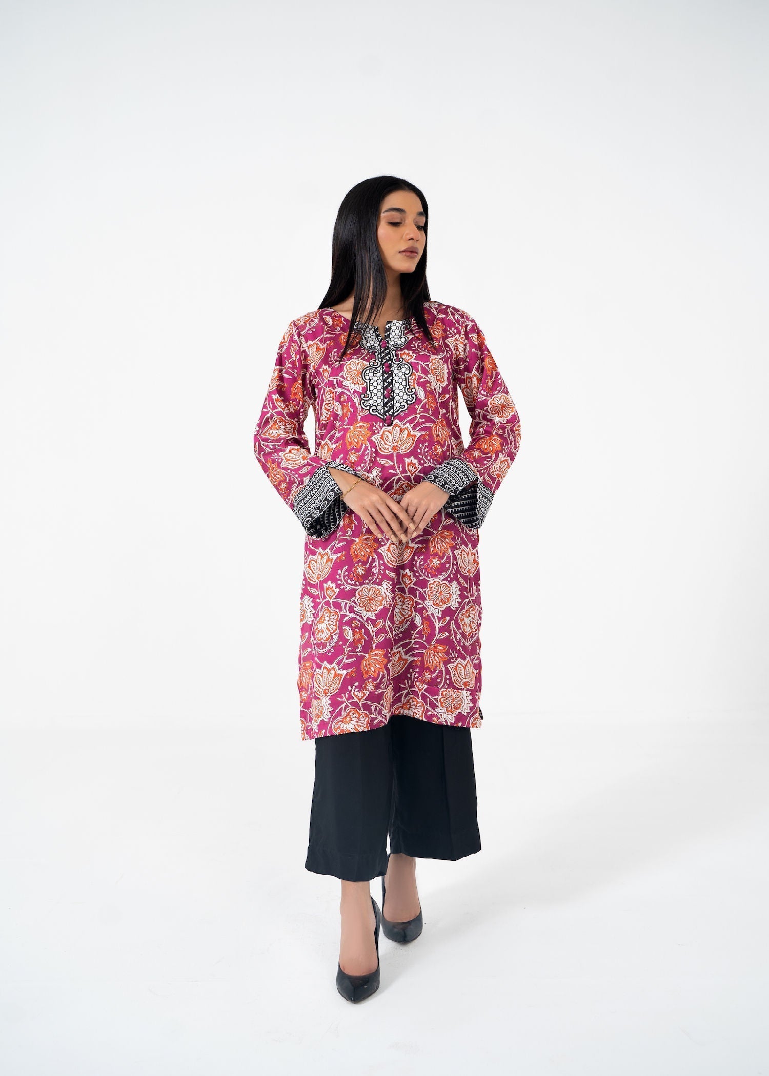 satin silk Kurti in Magenta