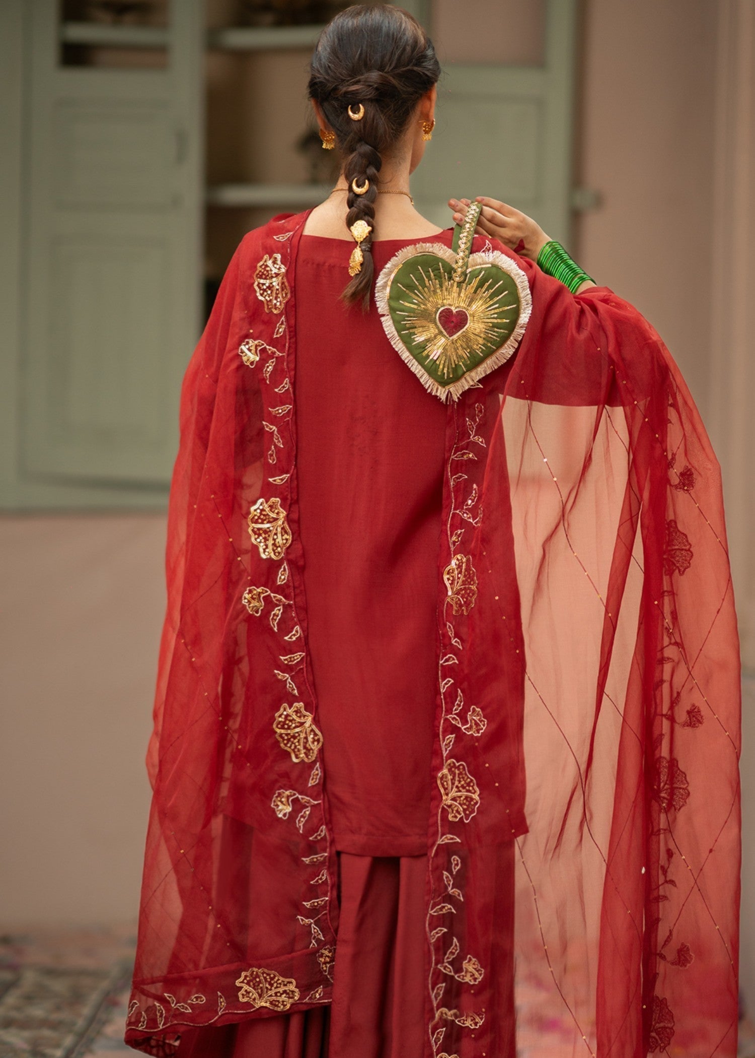 pk raw silk Sharara in Crimson