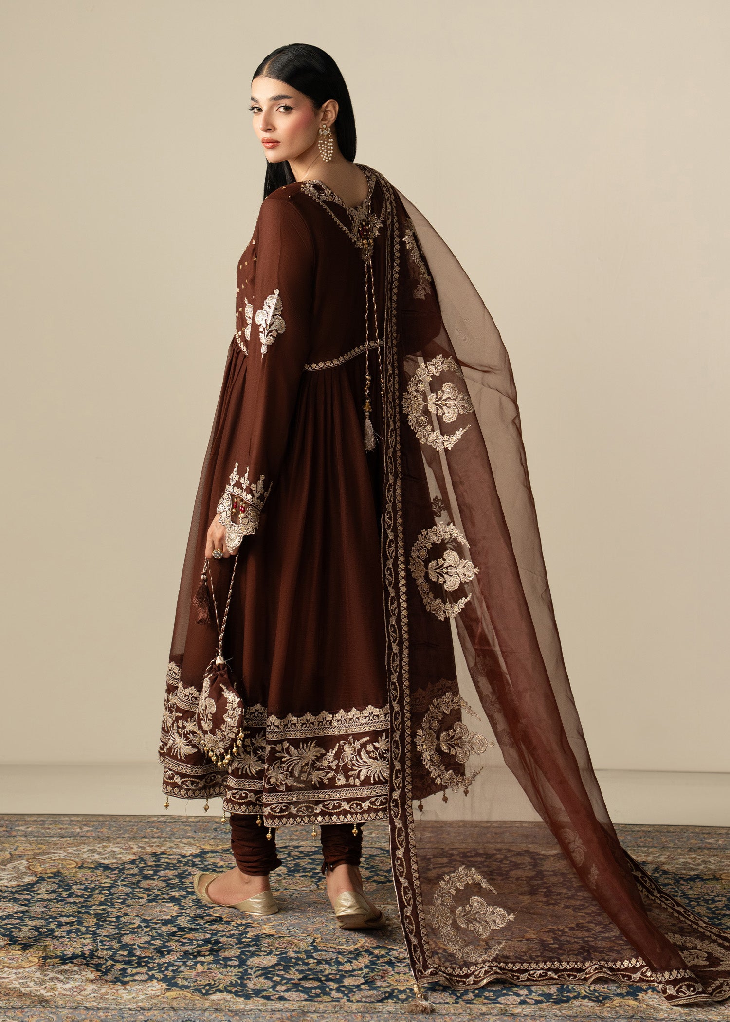 chiffon Pishwas in Brown