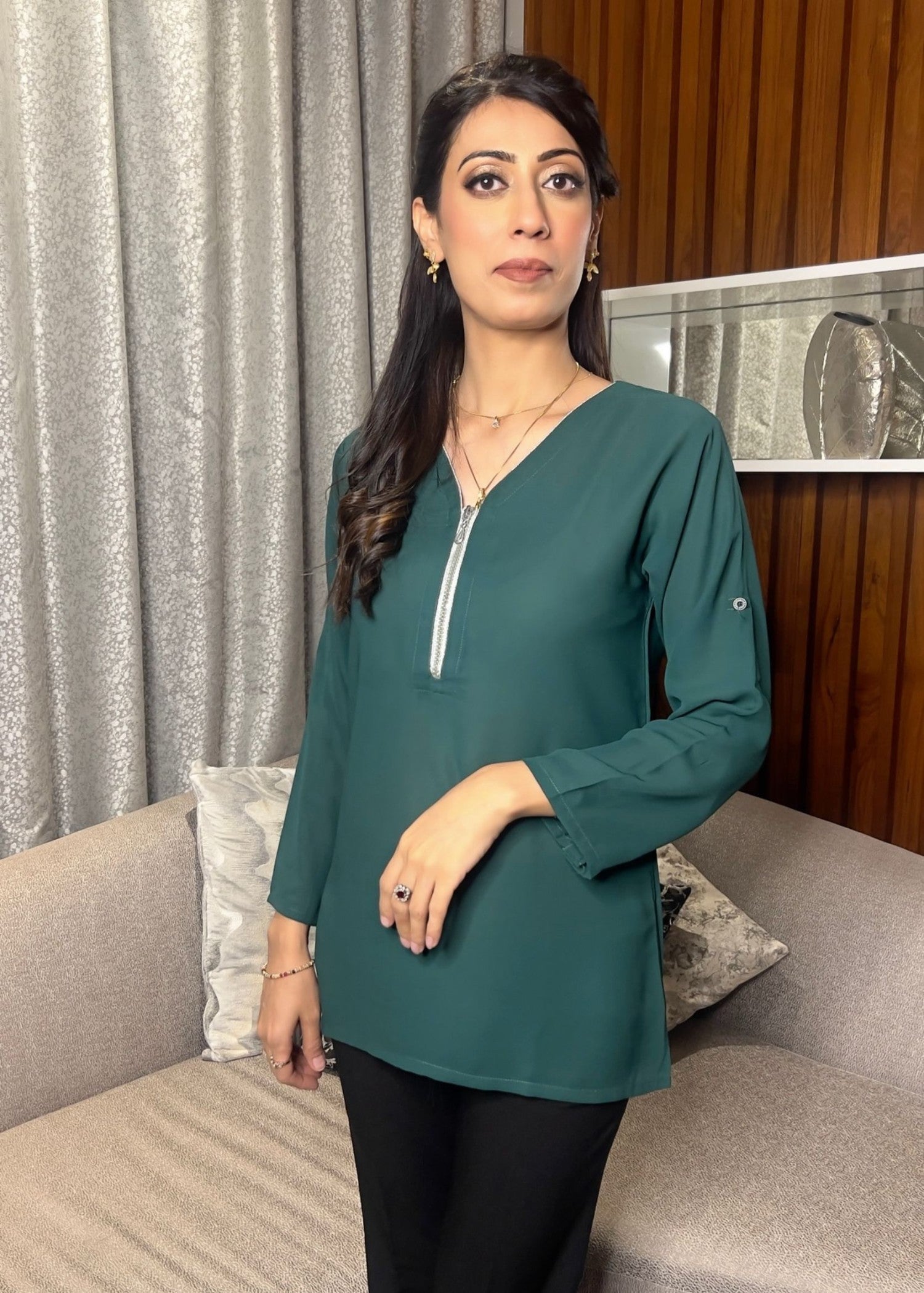 georgette Top in Pine green