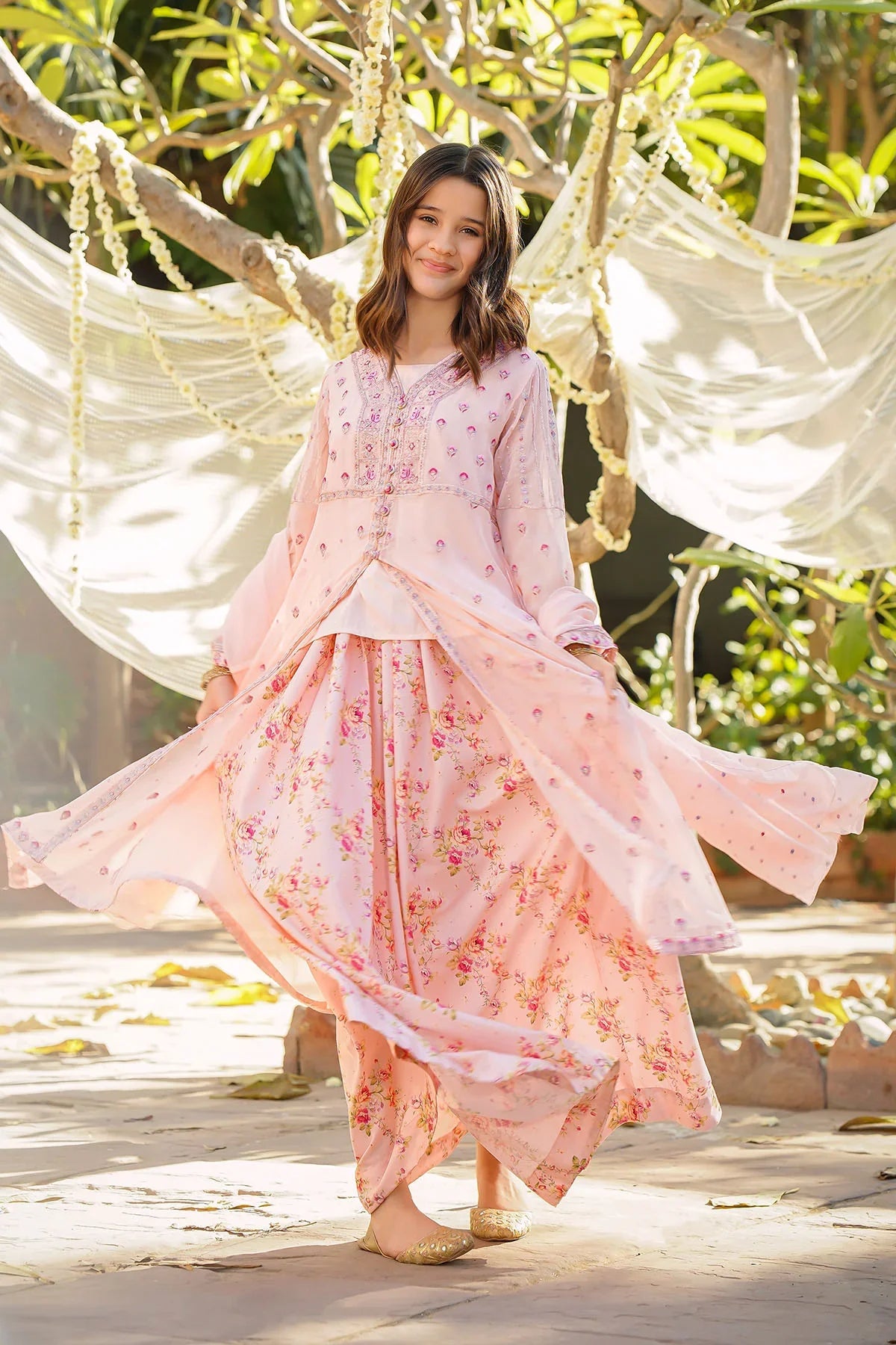 bemberg crinkle chiffon Gown in Pink