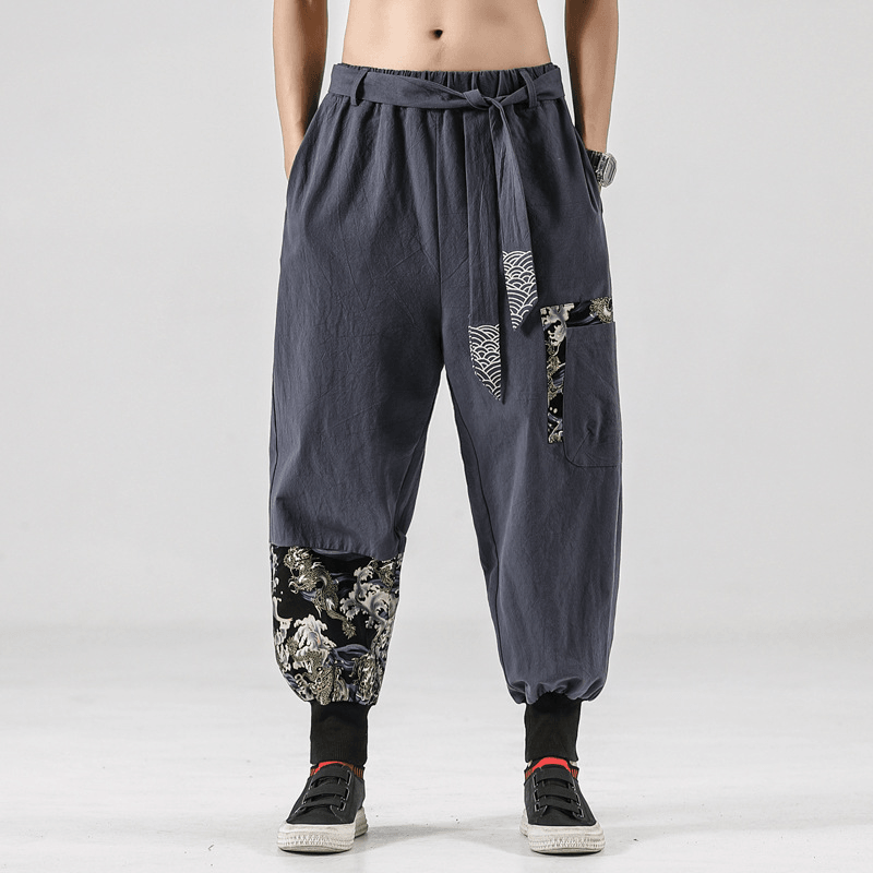 Men's National Style Linen Knickerbockers - Loose Fit Chinese Fashion Tang Casual Pants