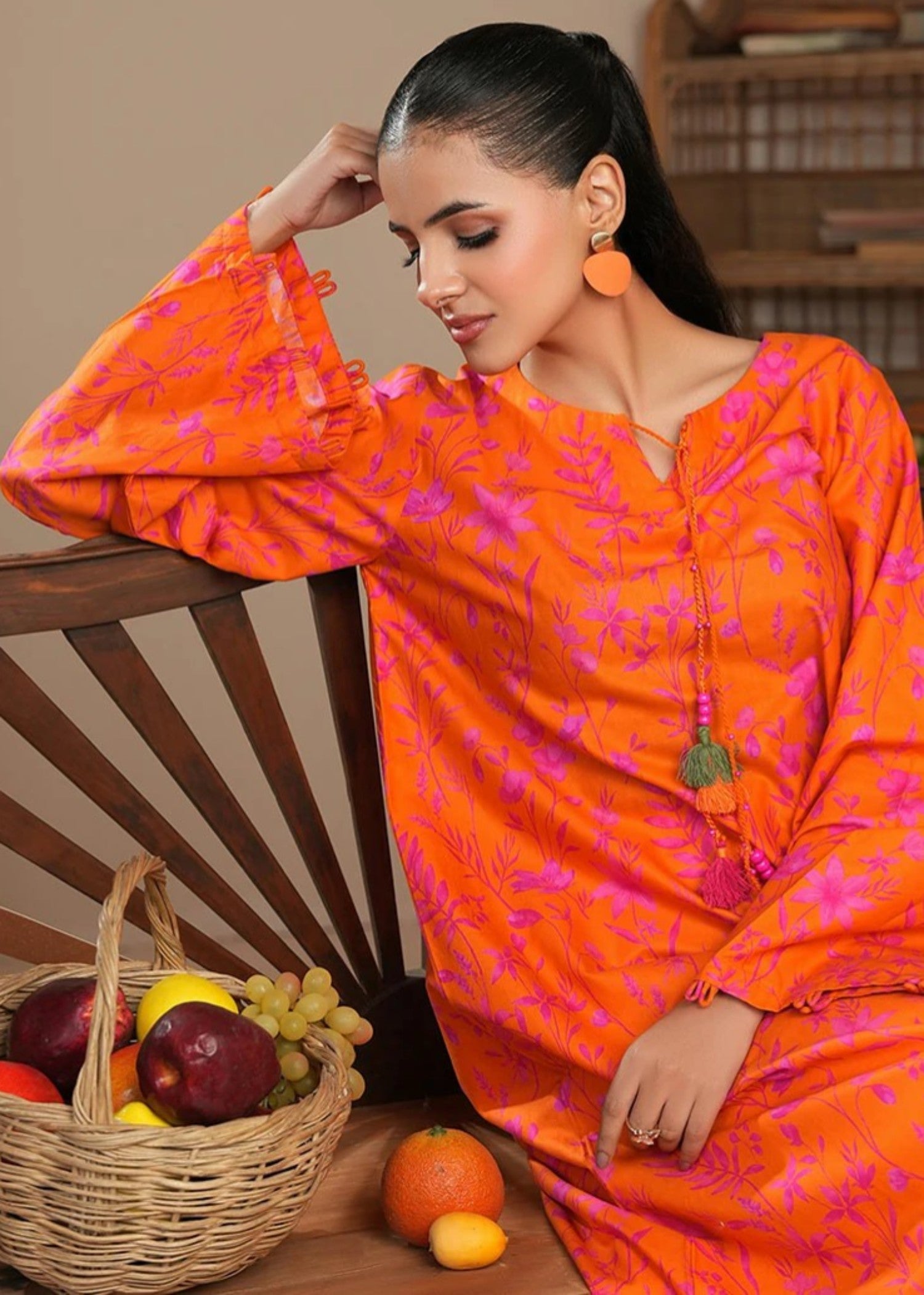 cambric Kaftan in Pumpkin orange