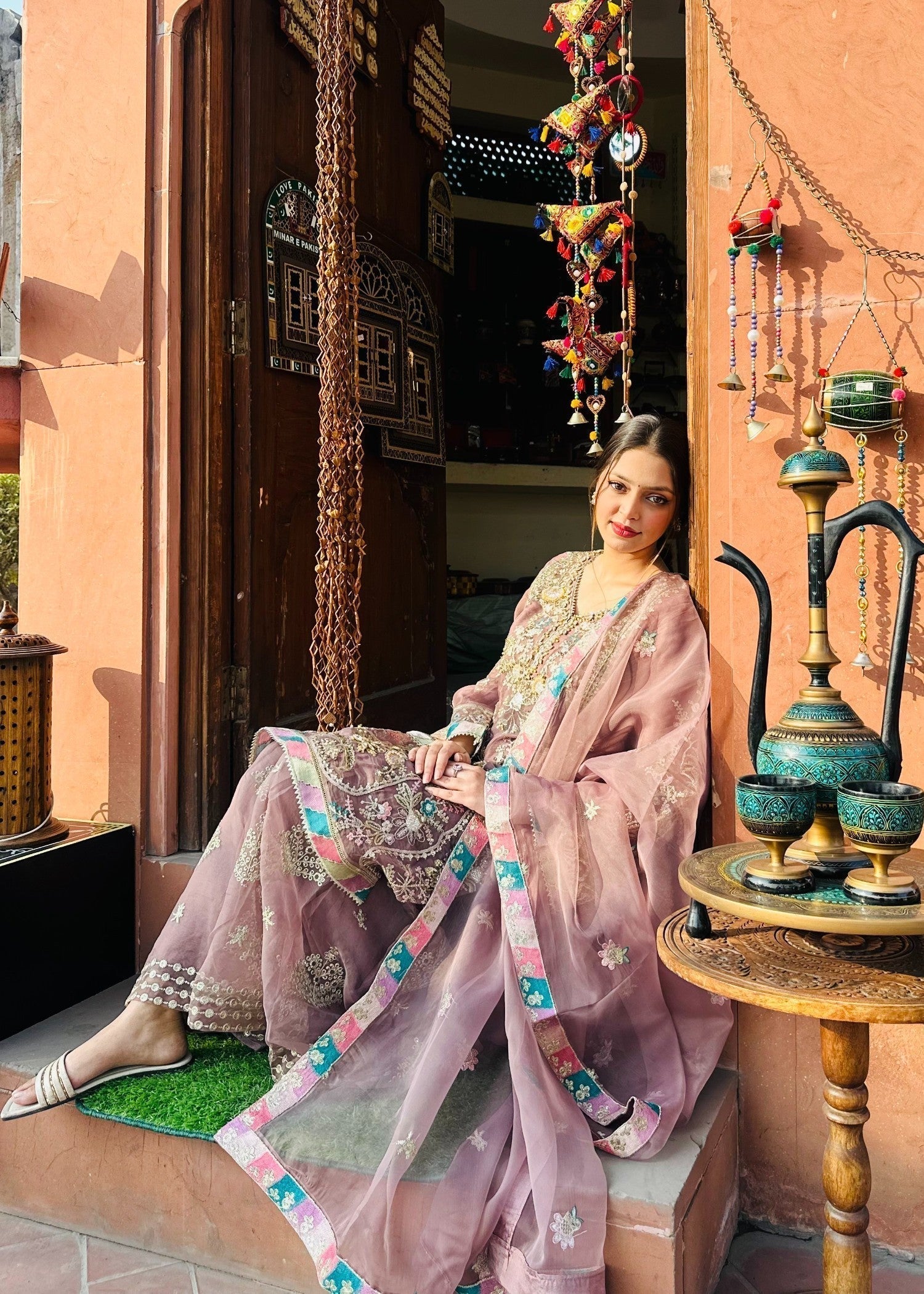 organza Sharara in Tea rose pink