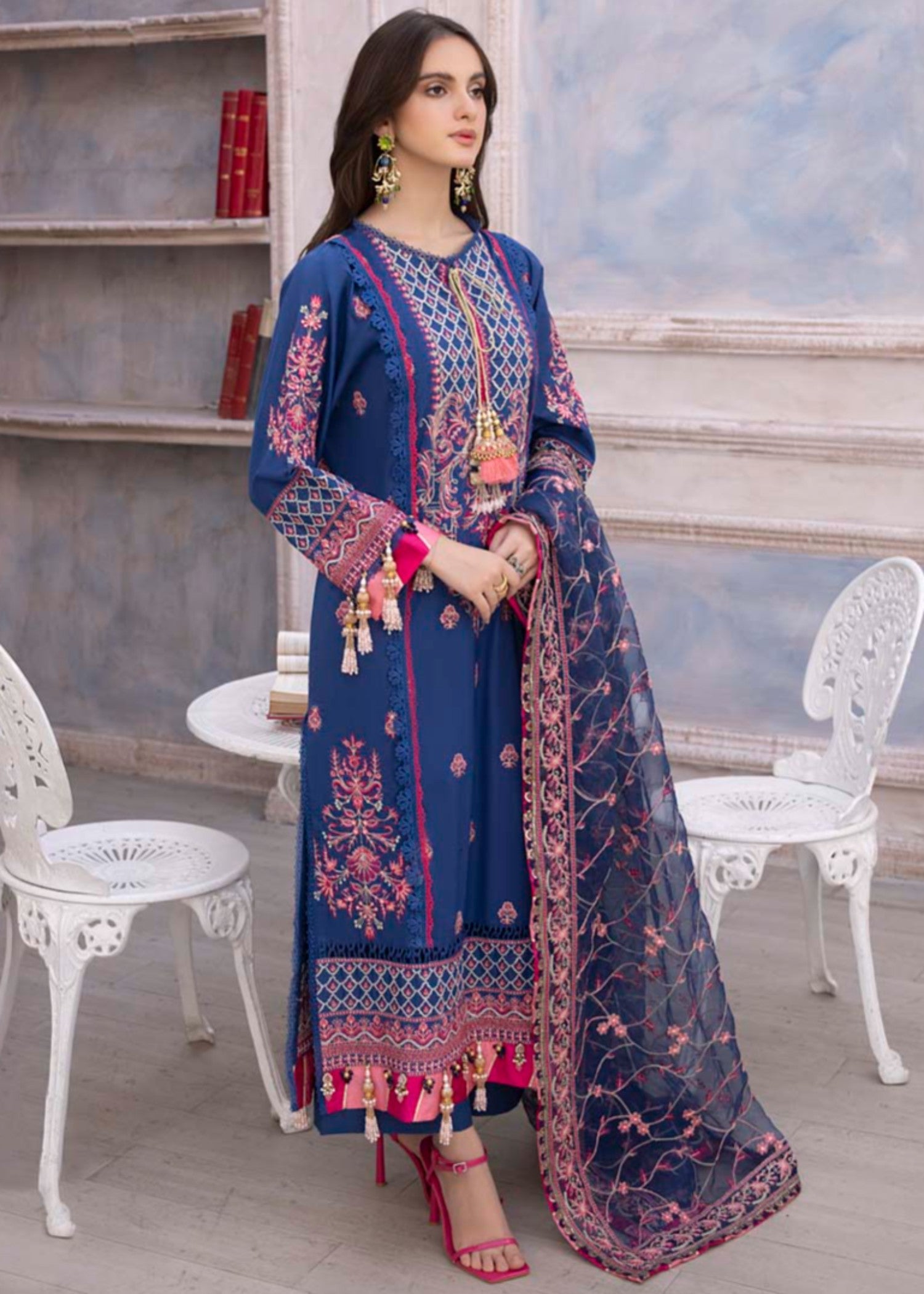 lawn Unstitched in Dark blue