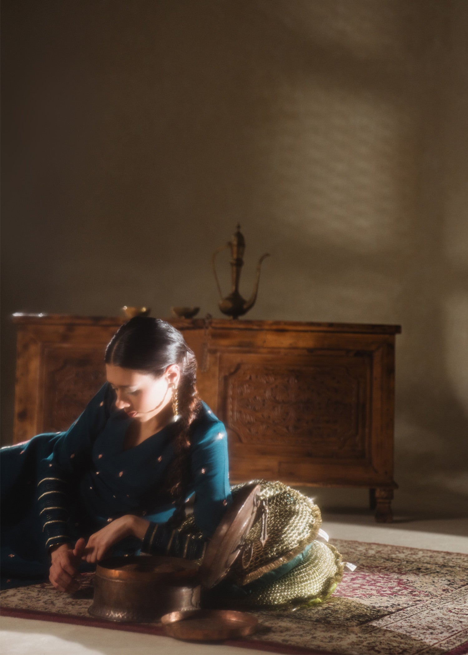 pk raw silk Kurta Set in Teal