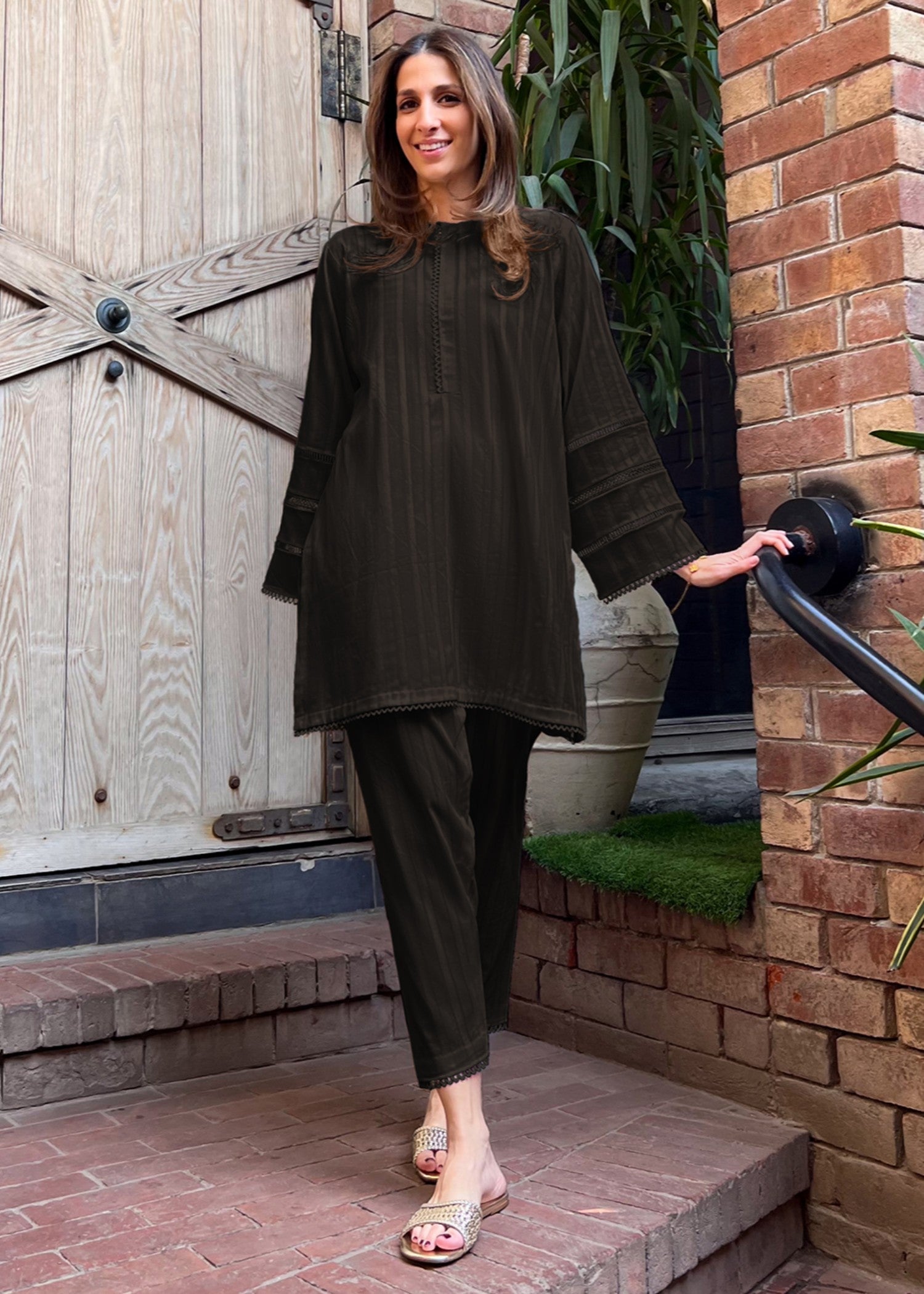 cotton dobby Co Ord Sets in Black