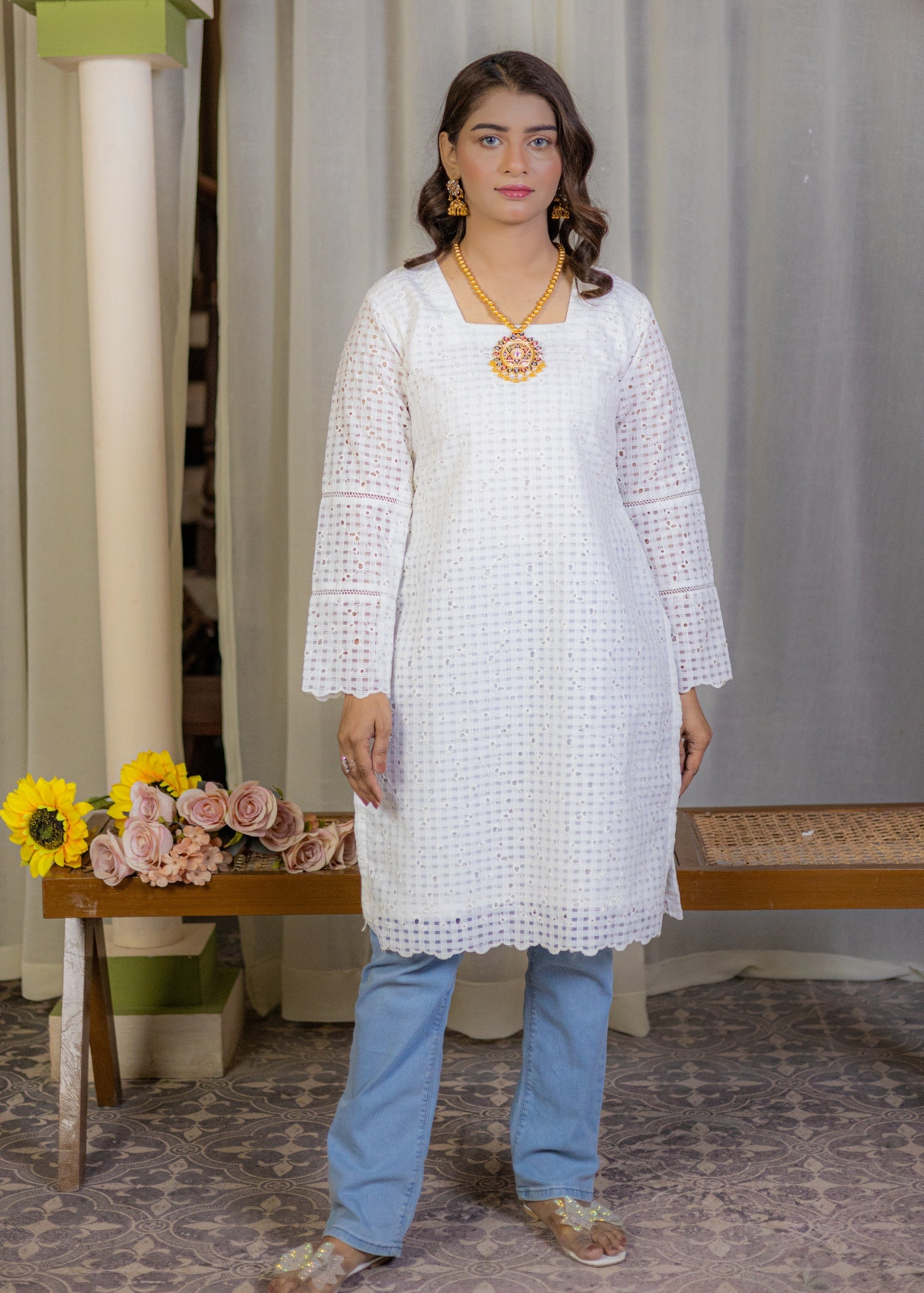 lawn Kurti in White