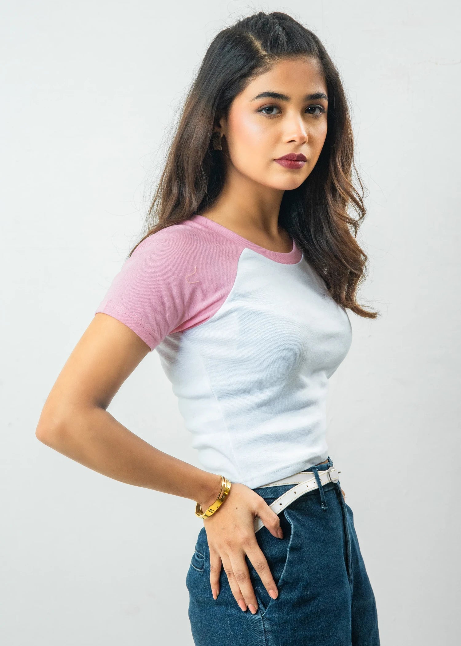 jersey knit Top in Blush pink, white