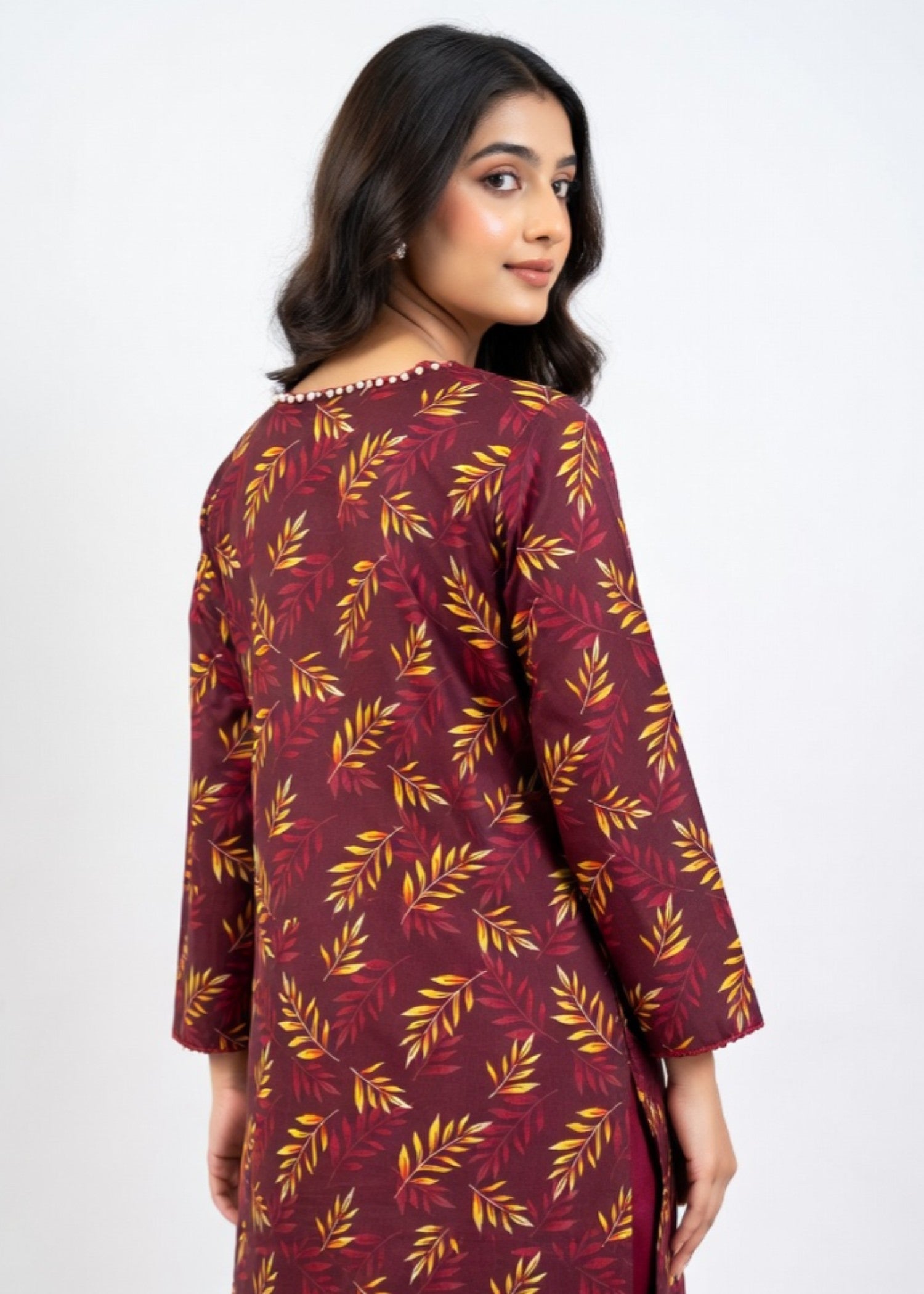 lawn Kurta Set in Wine