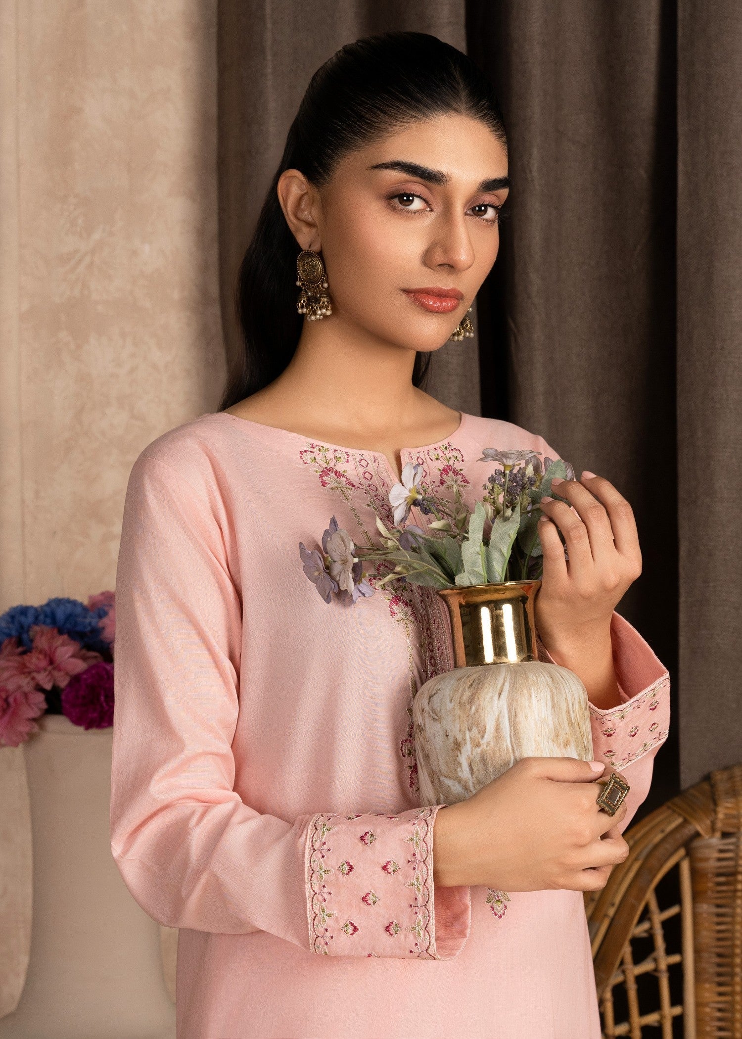 linen Kurta Set in Pink