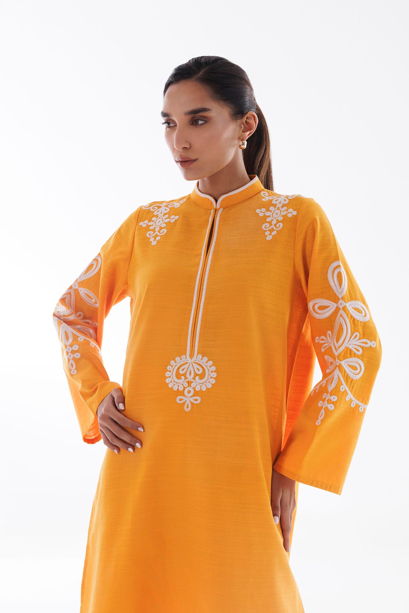 slub khaddar Kurti in Orange