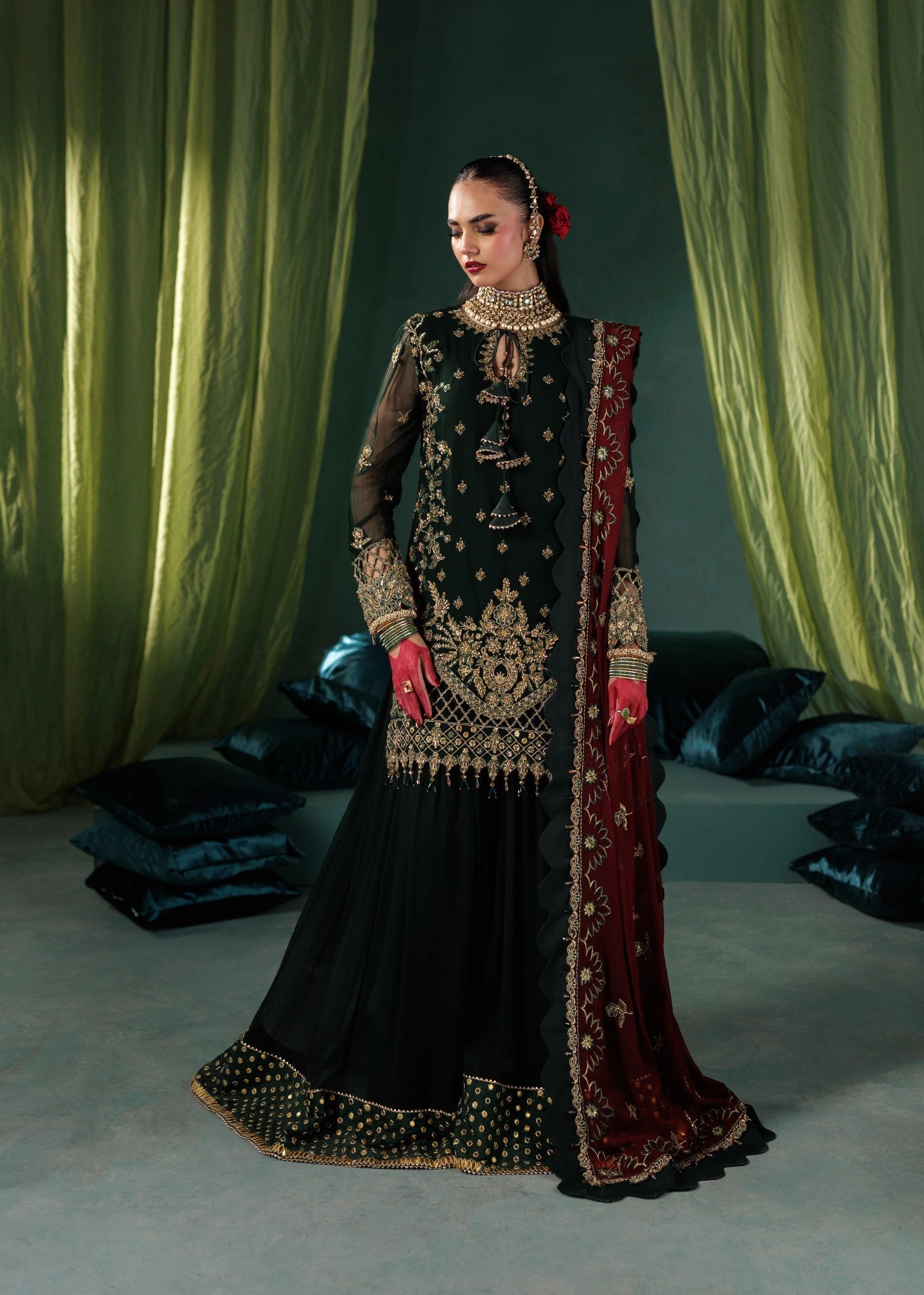 chiffon Unstitched in Dark green