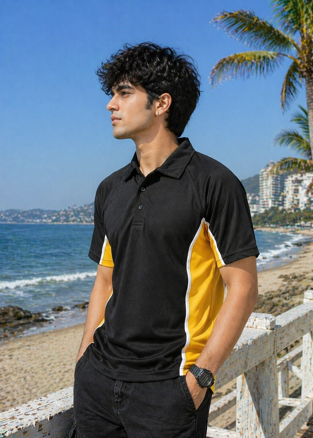 polyester Polo Shirt in Black, yellow