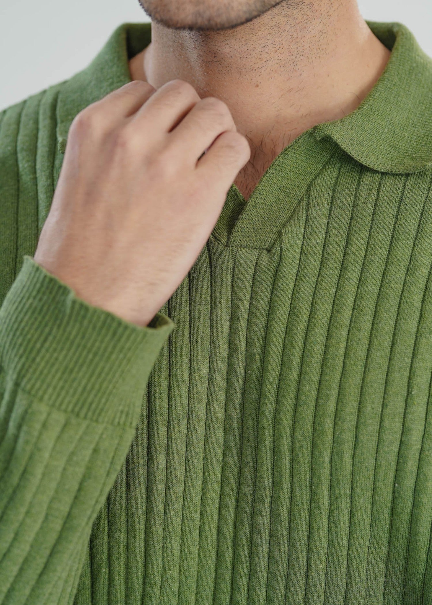 jersey knit Polo Shirt in Olive green