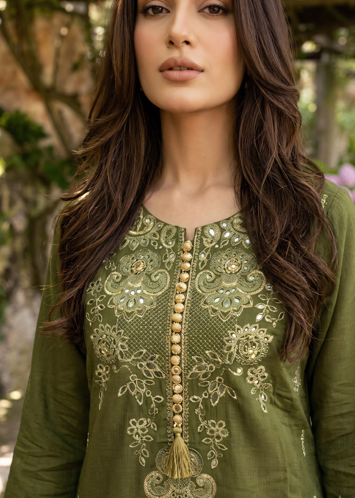 chikankari cotton Kurta Set in Olive green
